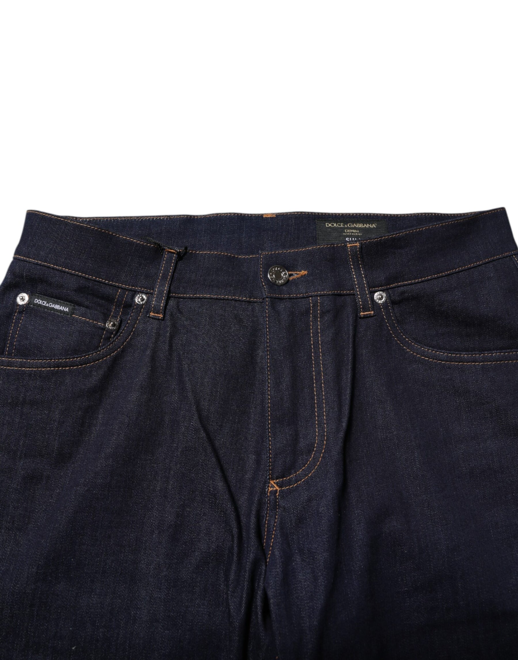 Dolce & Gabbana Dark Blue Cotton Logo Slim Fit Men Denim Jeans | Regal Royce