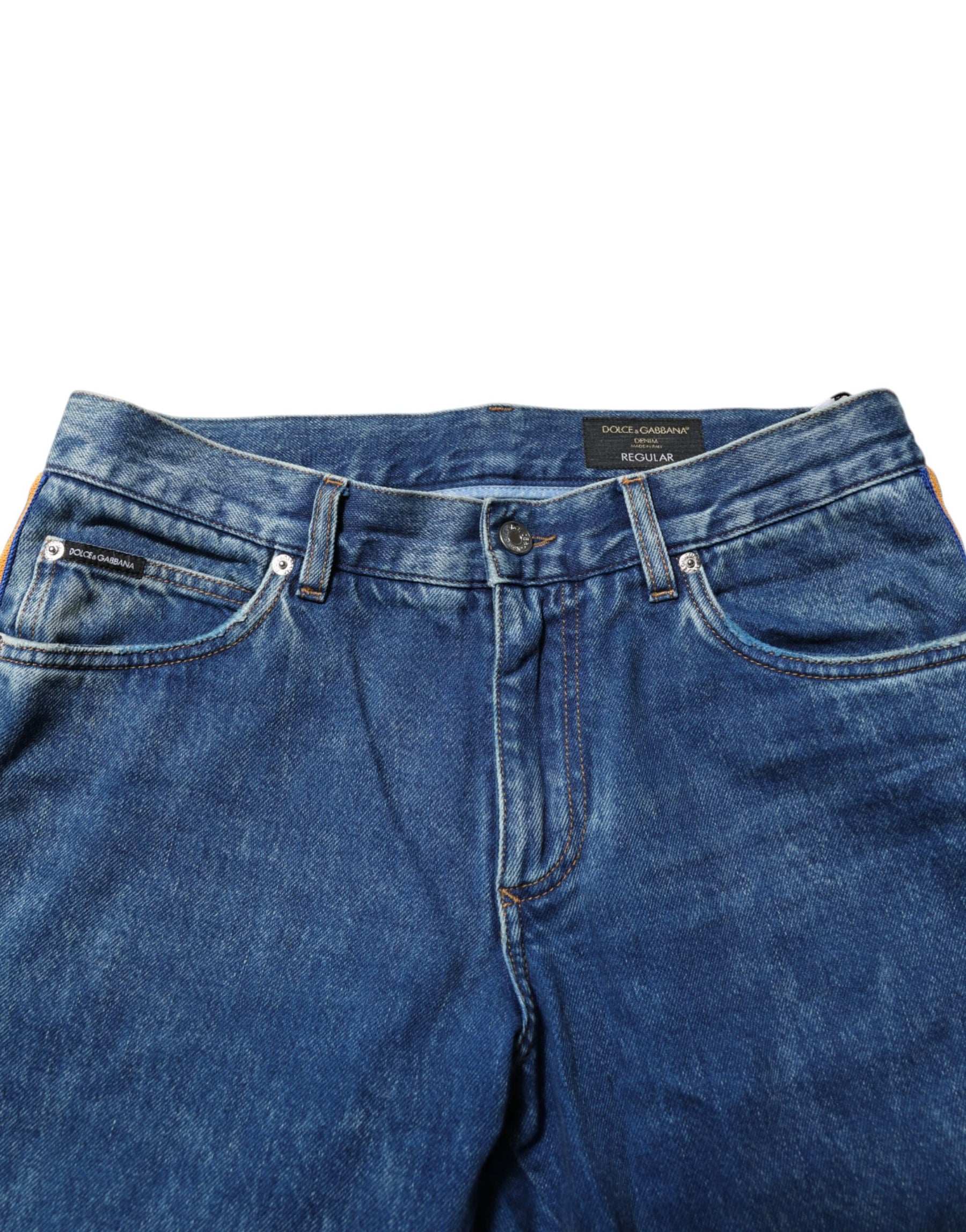 Dolce & Gabbana Blue Cotton Logo Plaque Denim Jeans | Regal Royce