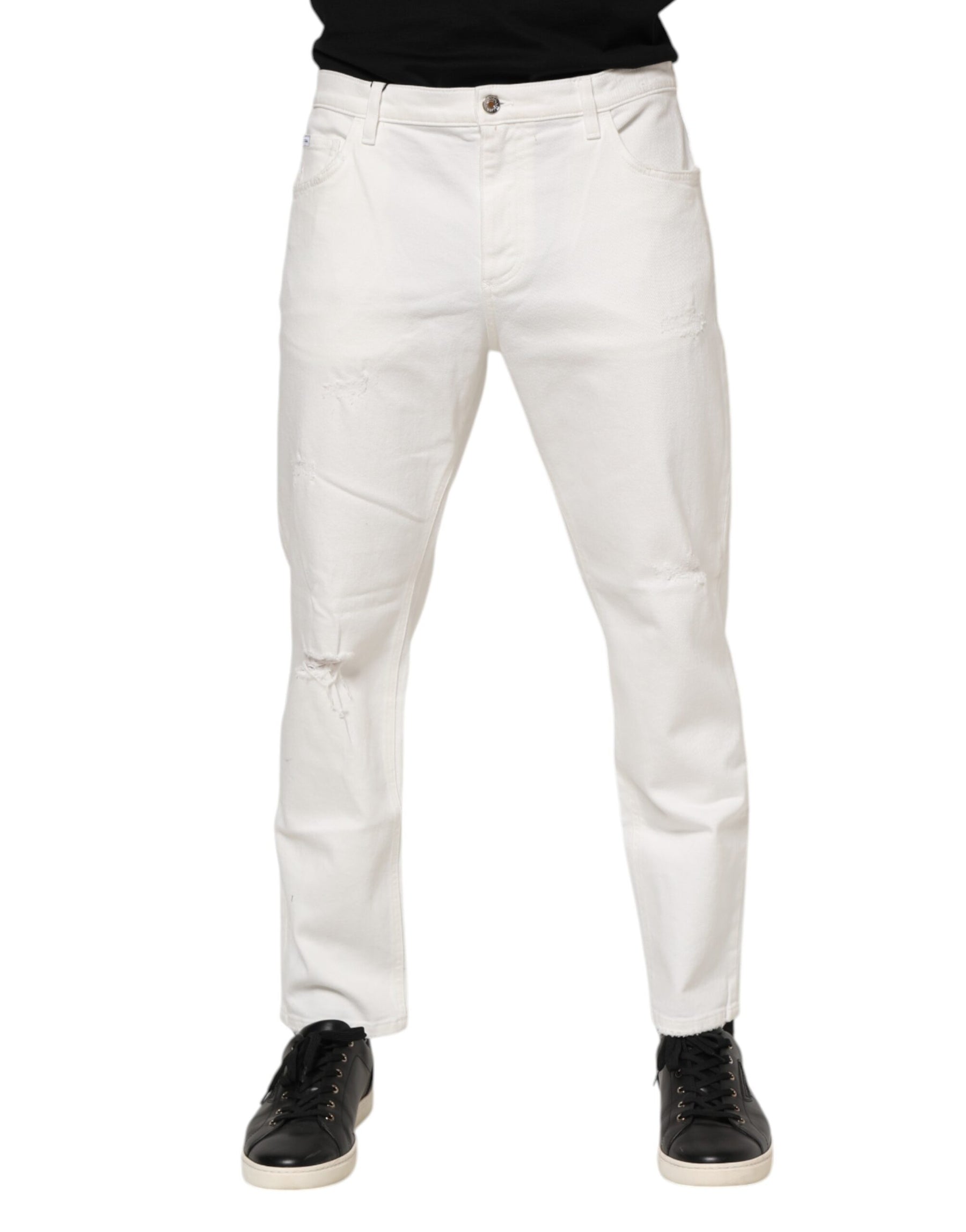 Dolce & Gabbana White Cotton Loose Men Denim Jeans | Regal Royce