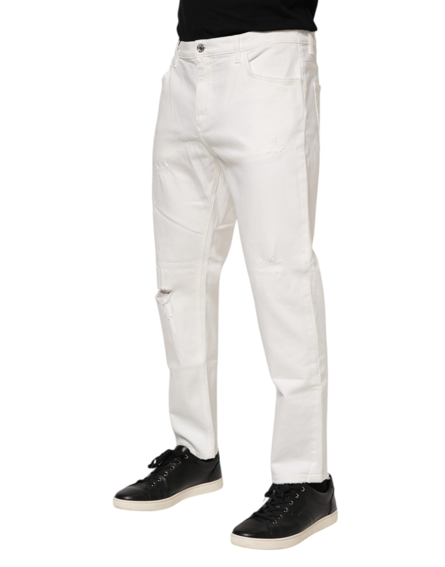 Dolce & Gabbana White Cotton Loose Men Denim Jeans | Regal Royce
