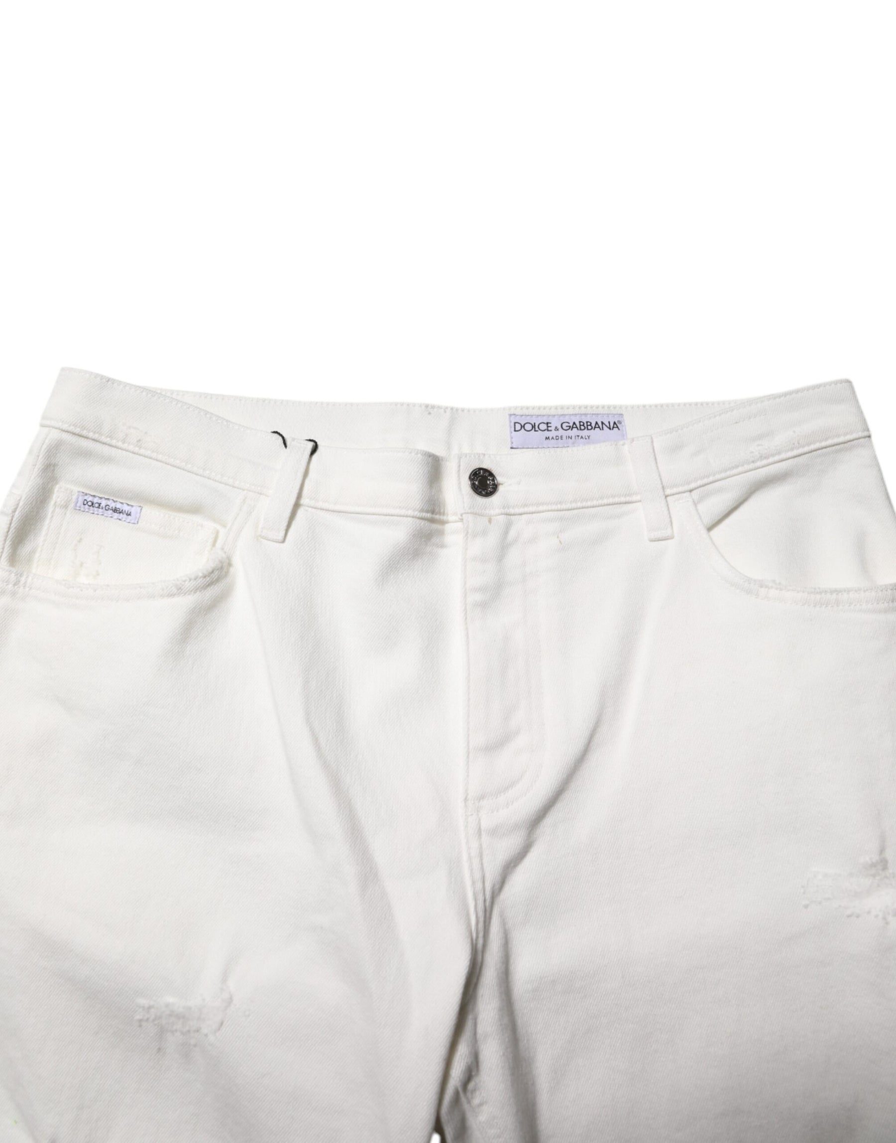 Dolce & Gabbana White Cotton Loose Men Denim Jeans | Regal Royce