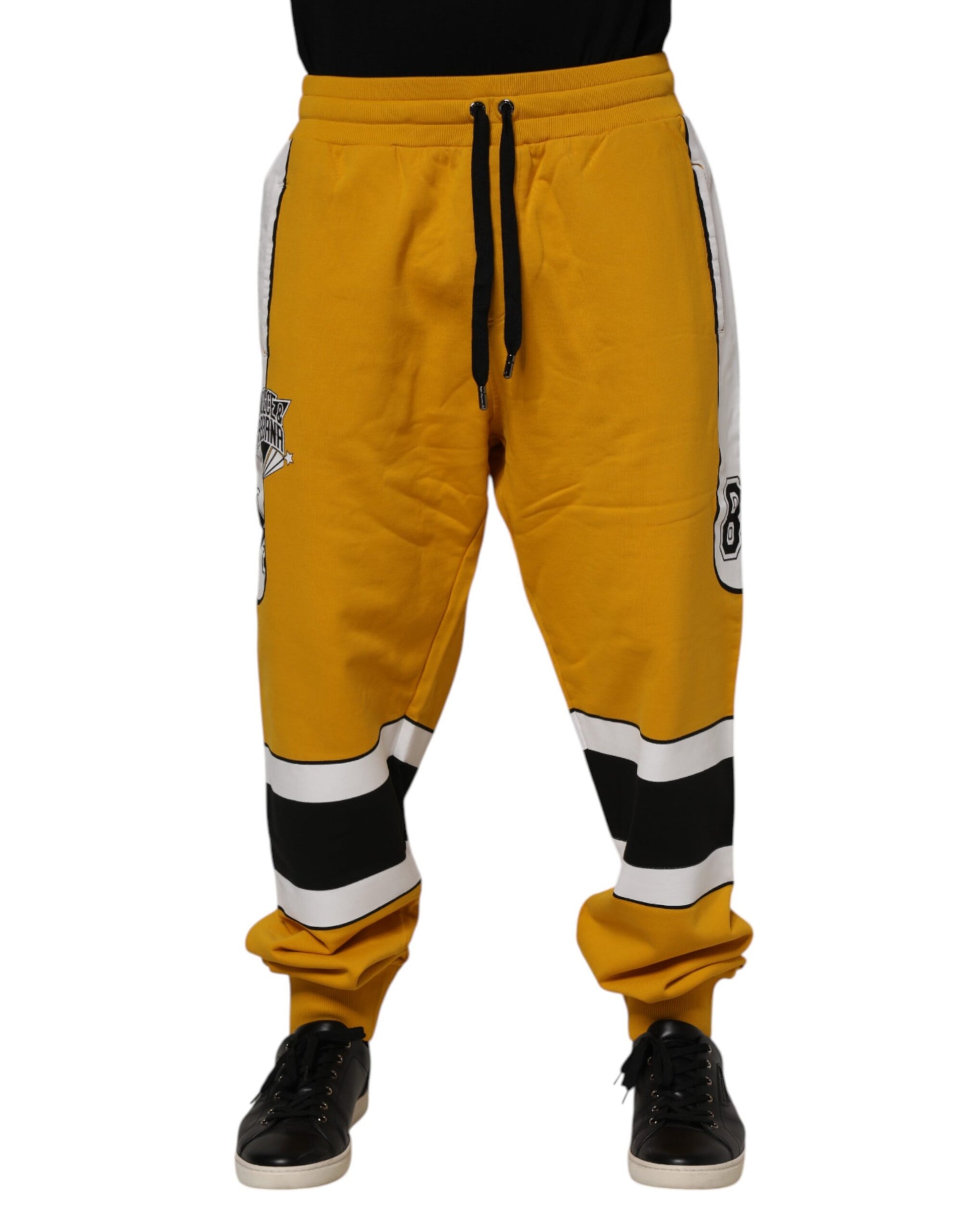 Dolce & Gabbana Yellow Cotton Logo Drawstring Jogger Sweatpants Pants