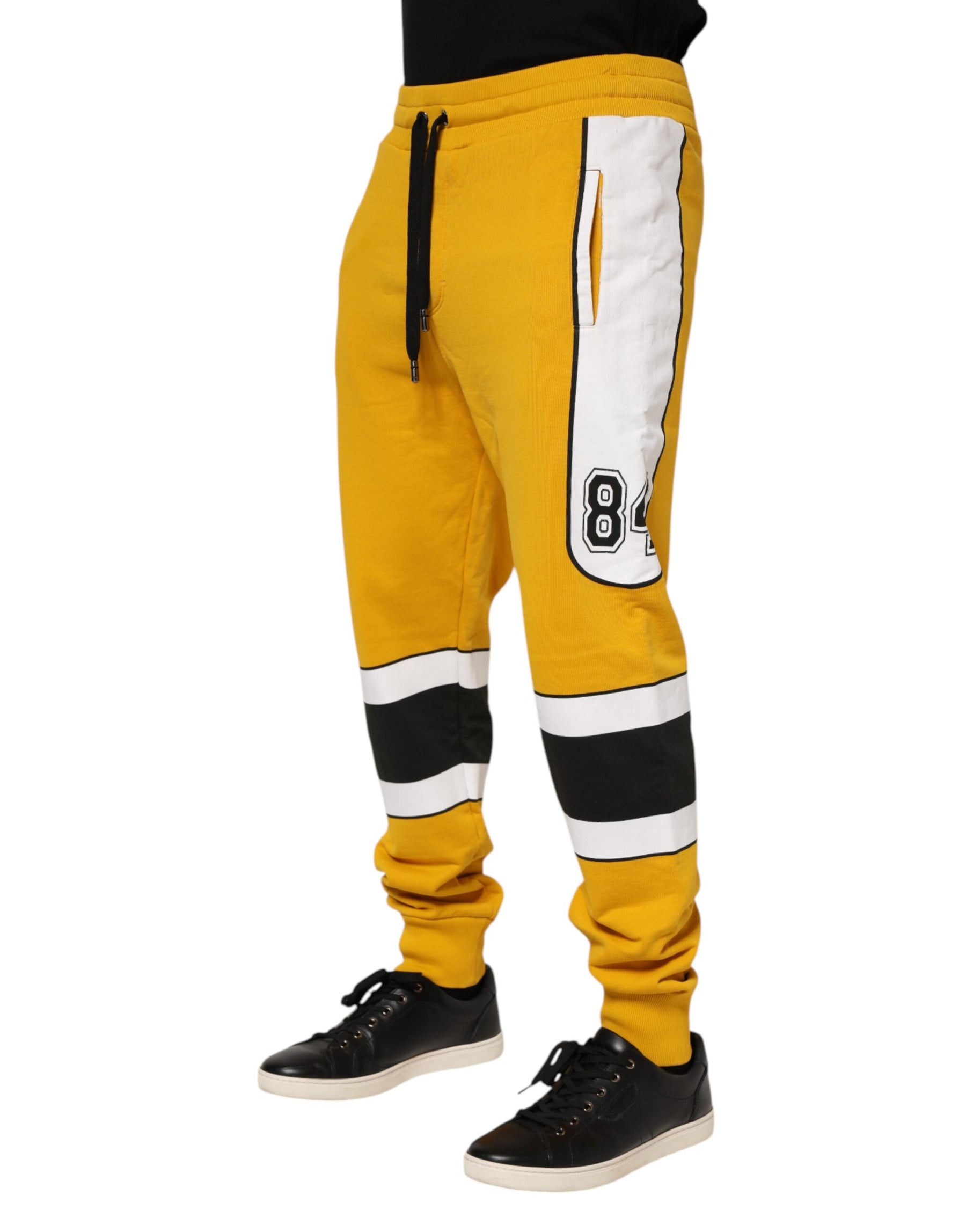 Dolce & Gabbana Yellow Print Cotton Drawstring Jogger Pants | Regal Royce