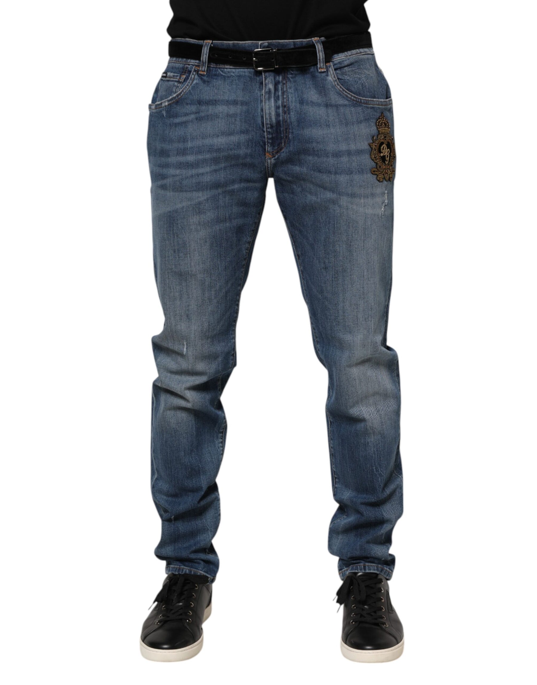Dolce & Gabbana Blue Logo Embroidery Denim Jeans | Regal Royce
