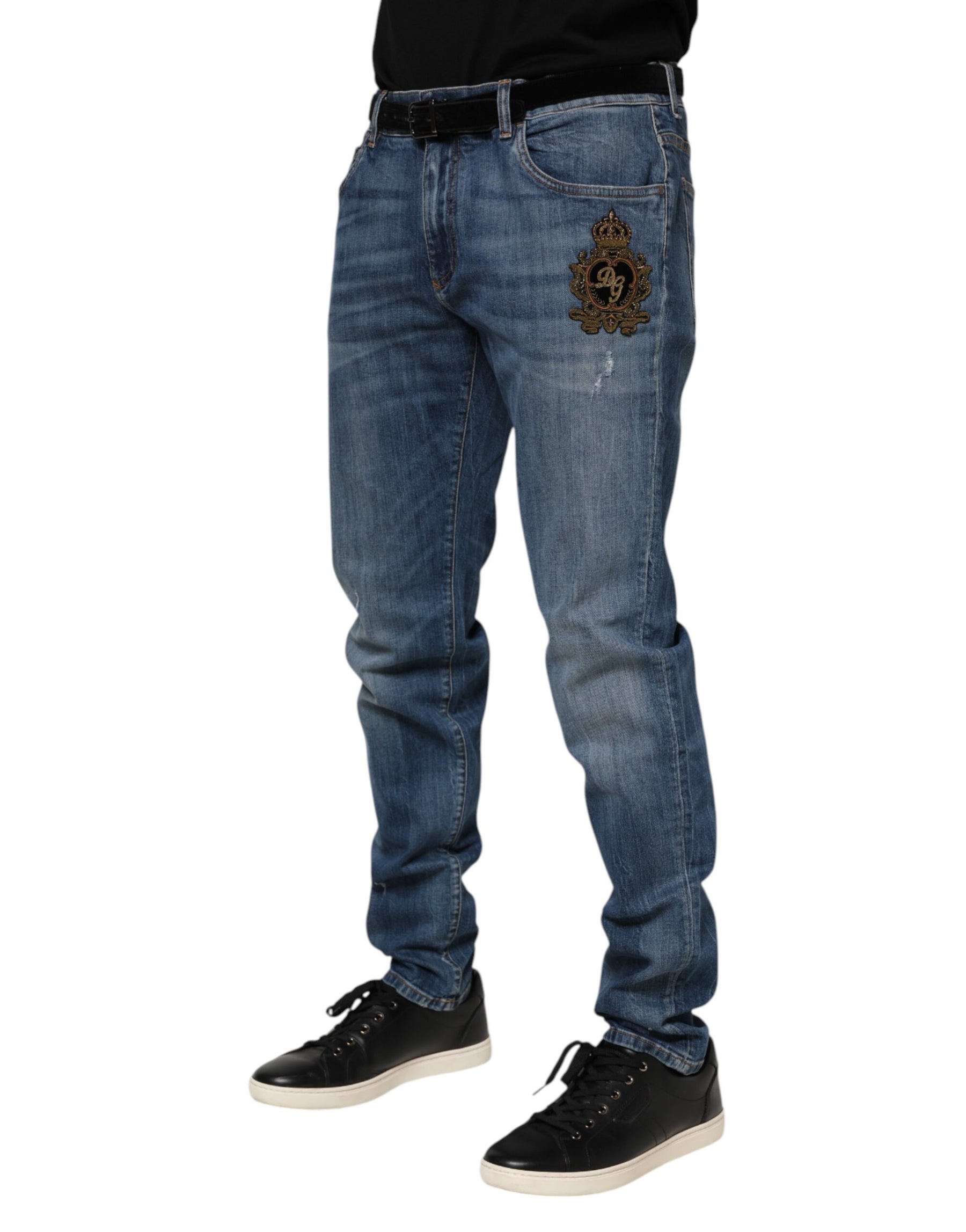 Dolce & Gabbana Blue Logo Embroidery Denim Jeans | Regal Royce