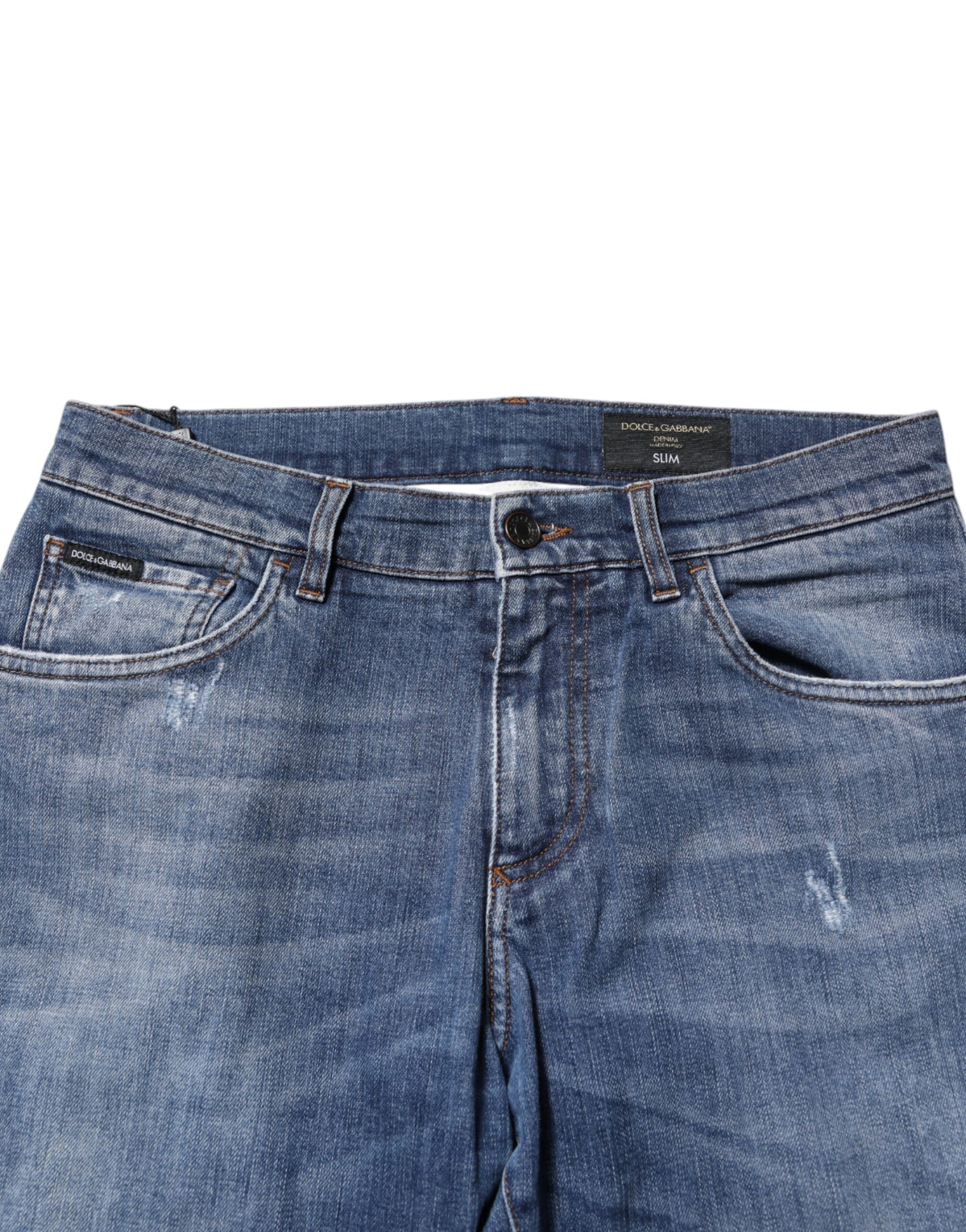 Dolce & Gabbana Blue Cotton Logo Plaque Denim Jeans | Regal Royce