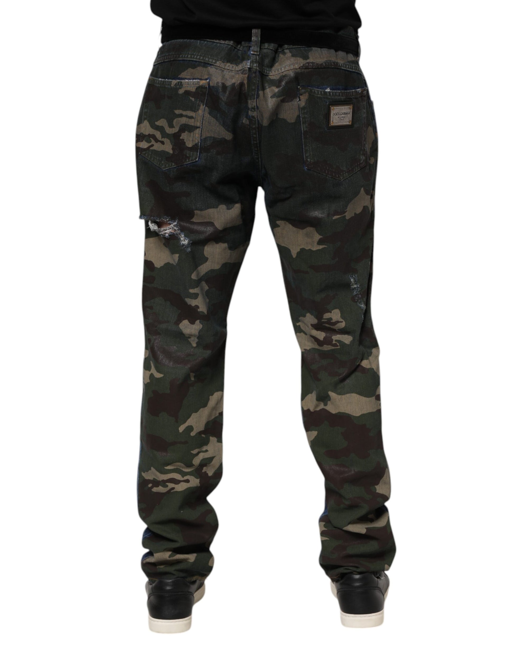 Dolce & Gabbana Blue Cotton Camouflage Denim Jeans