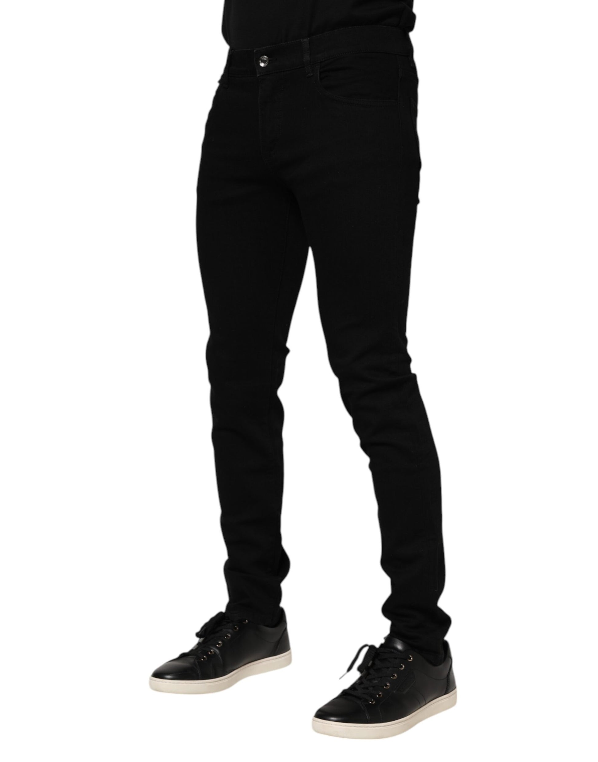 Dolce & Gabbana Dark Blue Cotton Logo Plaque GOLD Denim Jeans