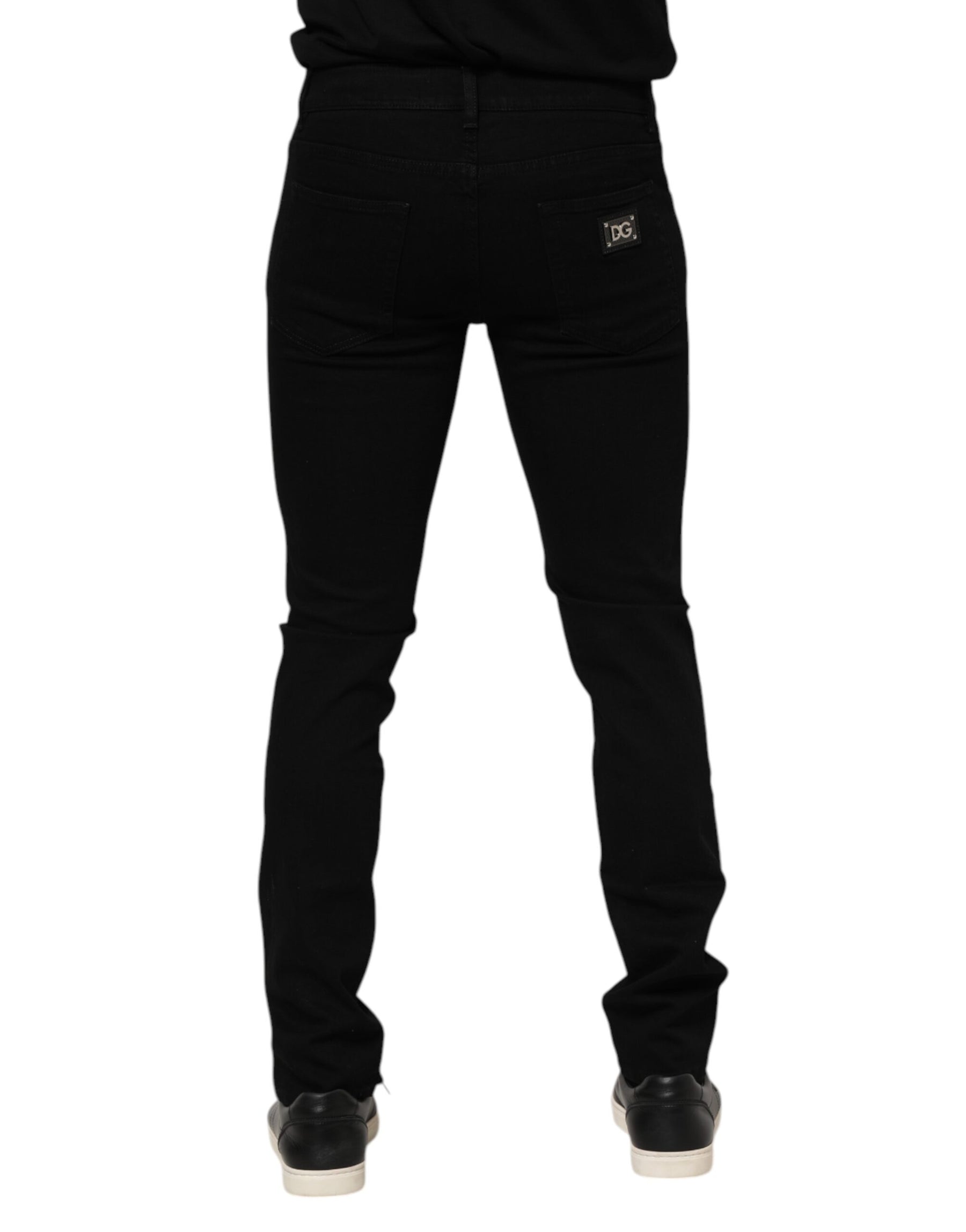 Dolce & Gabbana Dark Blue Cotton Logo Plaque GOLD Denim Jeans | Regal Royce