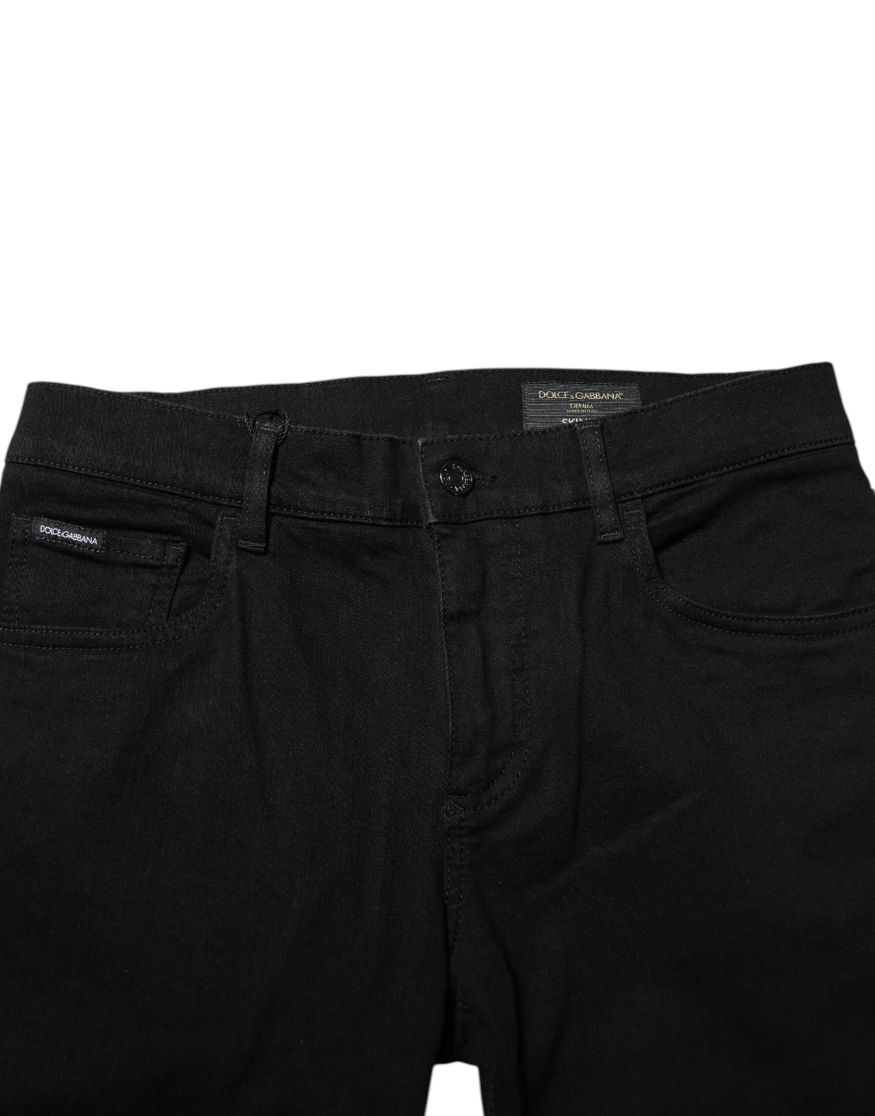 Dolce & Gabbana Dark Blue Cotton Logo Plaque GOLD Denim Jeans | Regal Royce