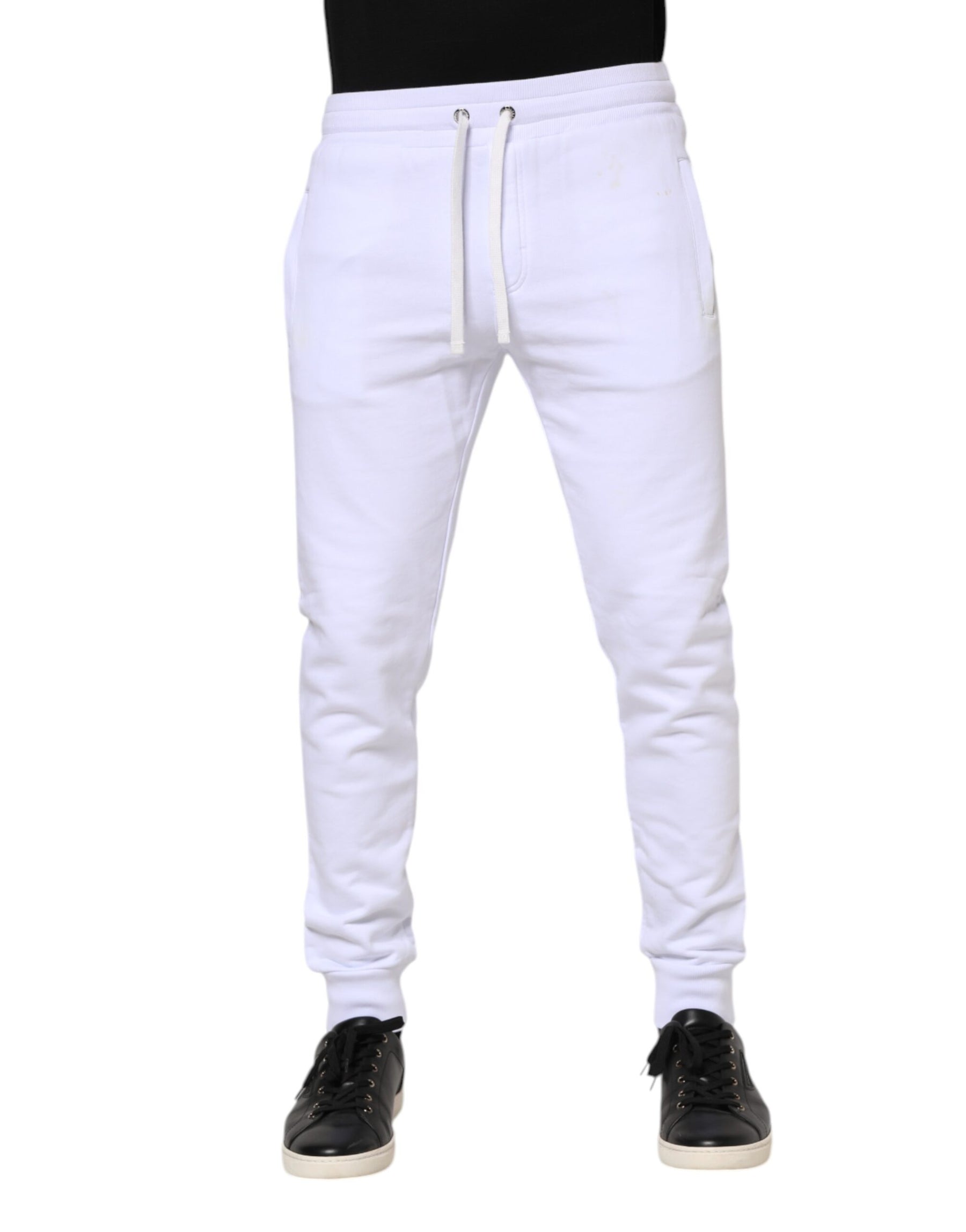 Dolce & Gabbana White Cotton Drawstring Jogger Pants | Regal Royce