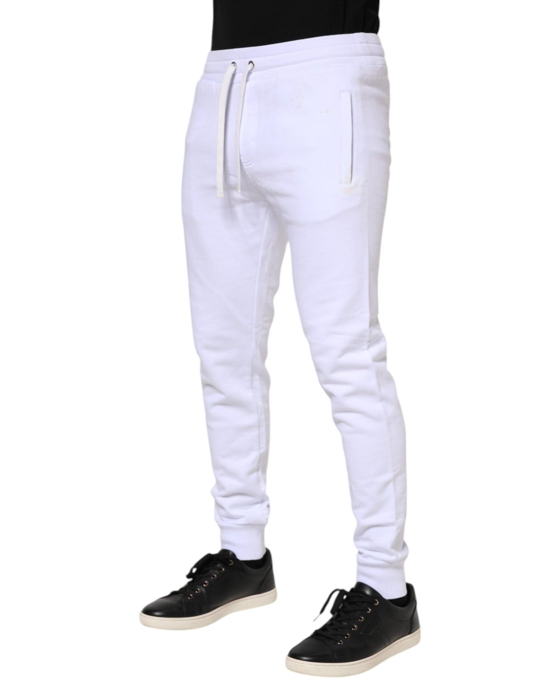 Dolce & Gabbana White Cotton Drawstring Jogger Pants | Regal Royce