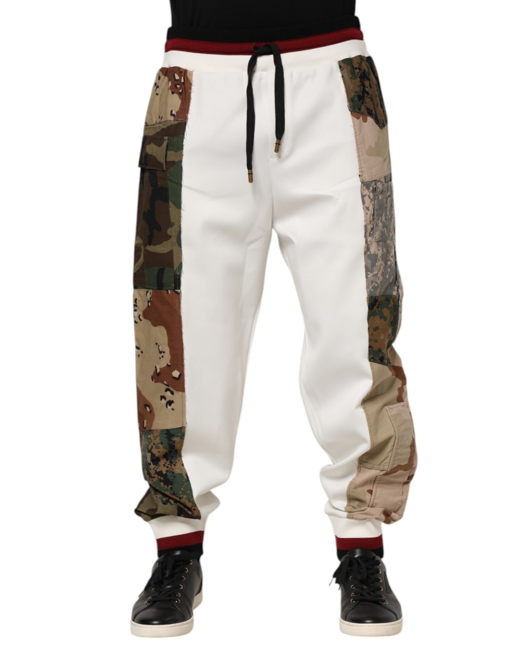 Dolce & Gabbana White Patchwork Mens Jogger Pants | Regal Royce