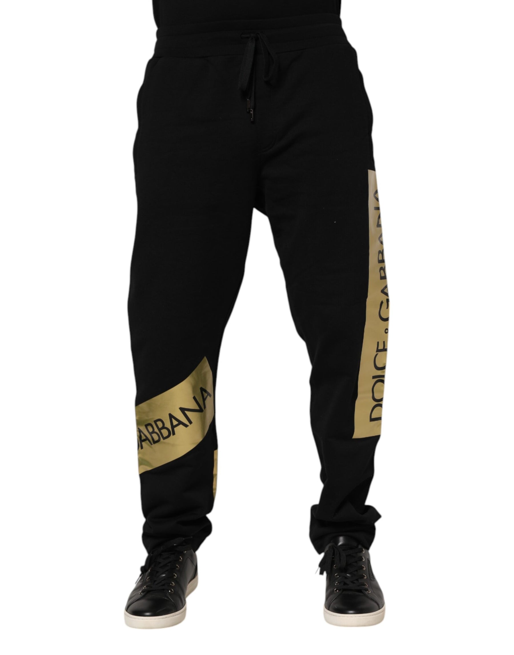 Dolce & Gabbana Black Cotton Logo Tape Men Jogger Pants | Regal Royce