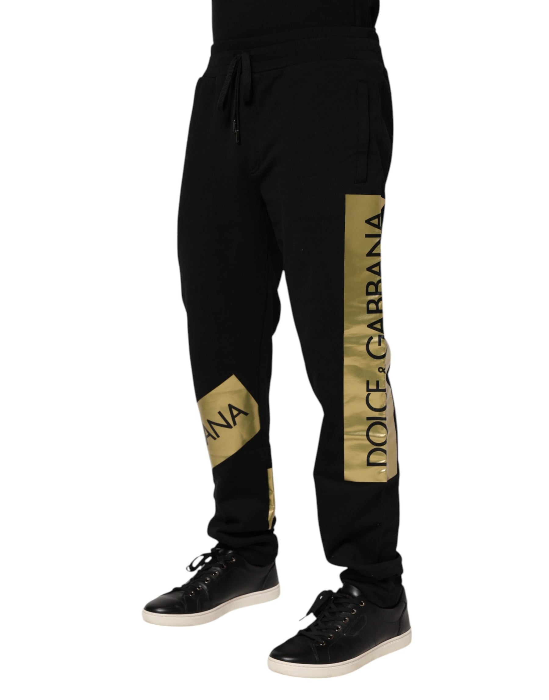 Dolce & Gabbana Black Cotton Logo Tape Men Jogger Pants | Regal Royce