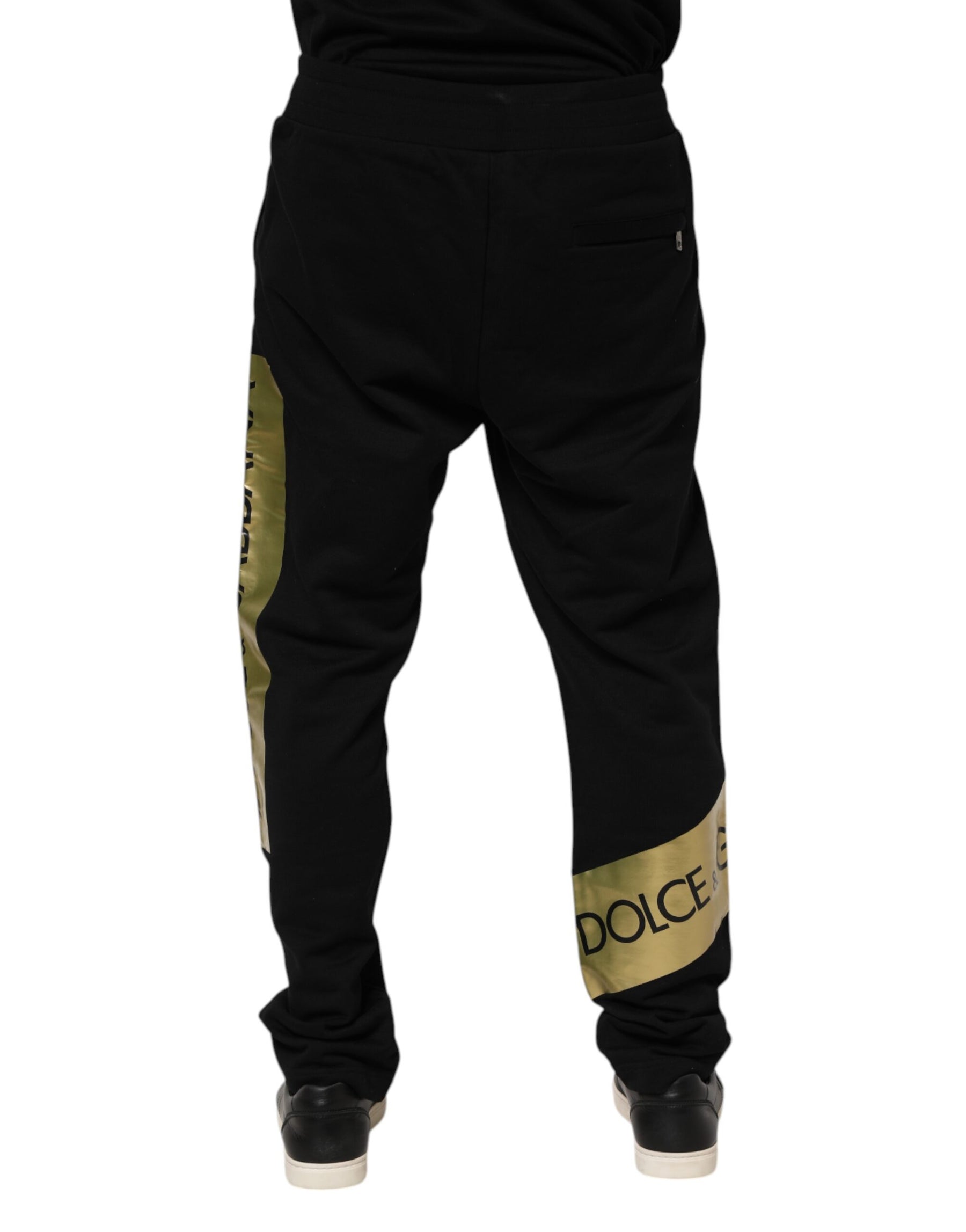 Dolce & Gabbana Black Cotton Logo Tape Men Jogger Pants | Regal Royce