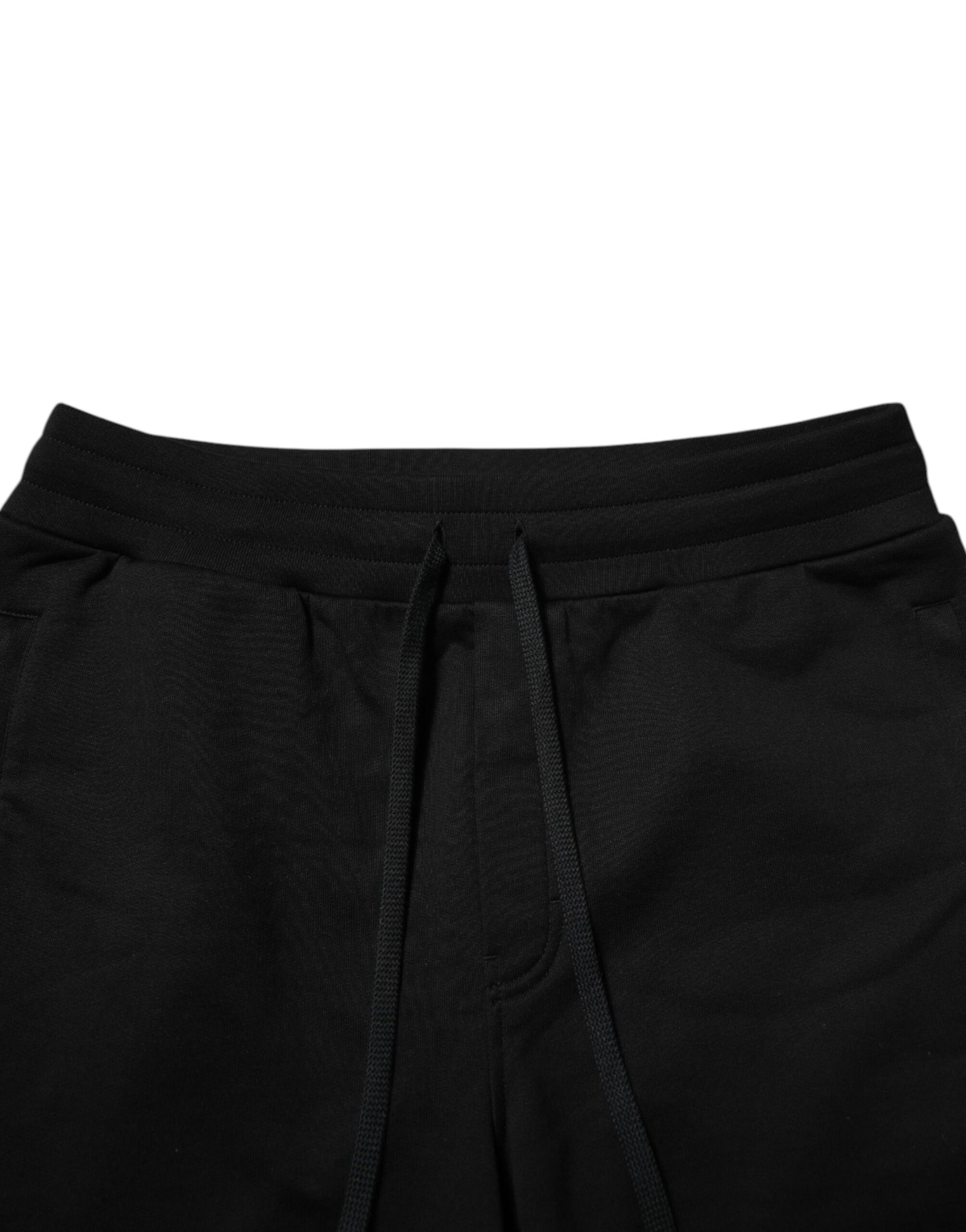 Dolce & Gabbana Black Cotton Logo Tape Men Jogger Pants | Regal Royce