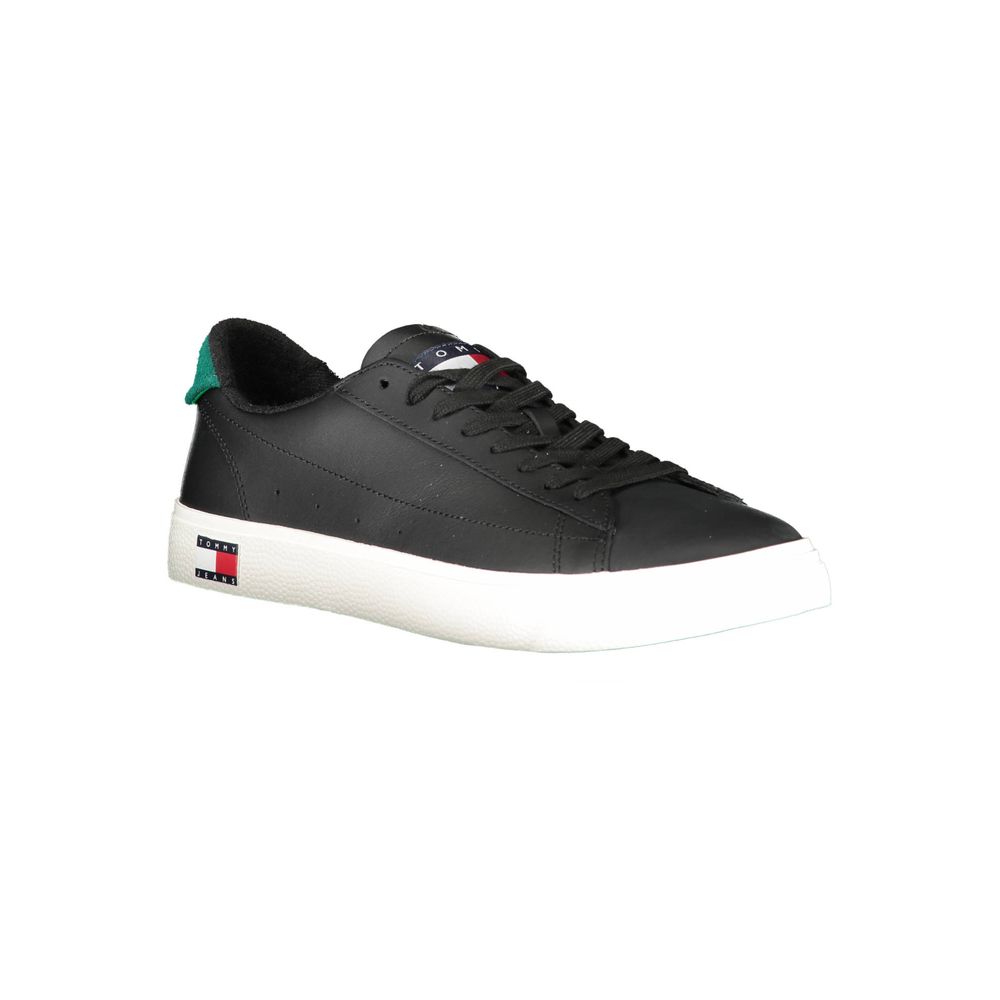 Tommy Hilfiger Black Leather Men Sneaker | Regal Royce
