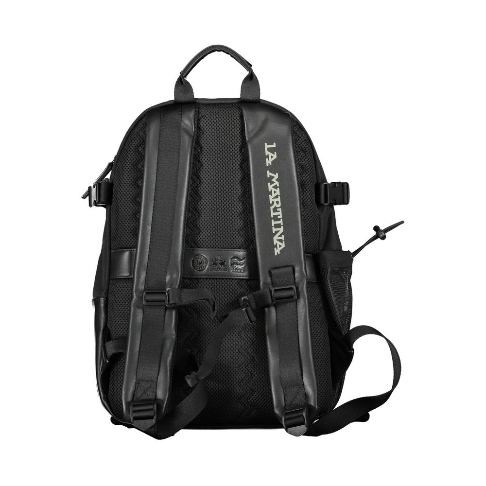 La Martina Black Polyester Men Backpack | Regal Royce