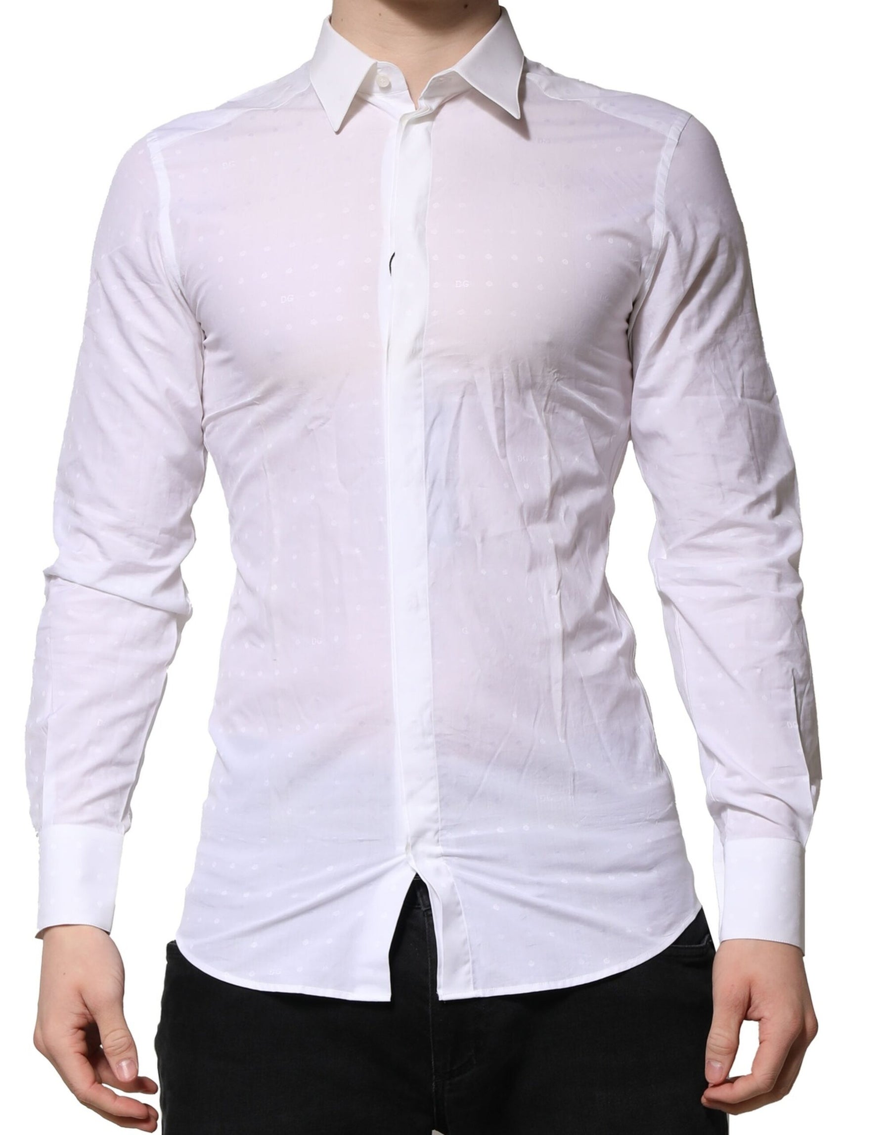 Dolce & Gabbana White Cotton GOLD Dress Formal Shirt | Regal Royce