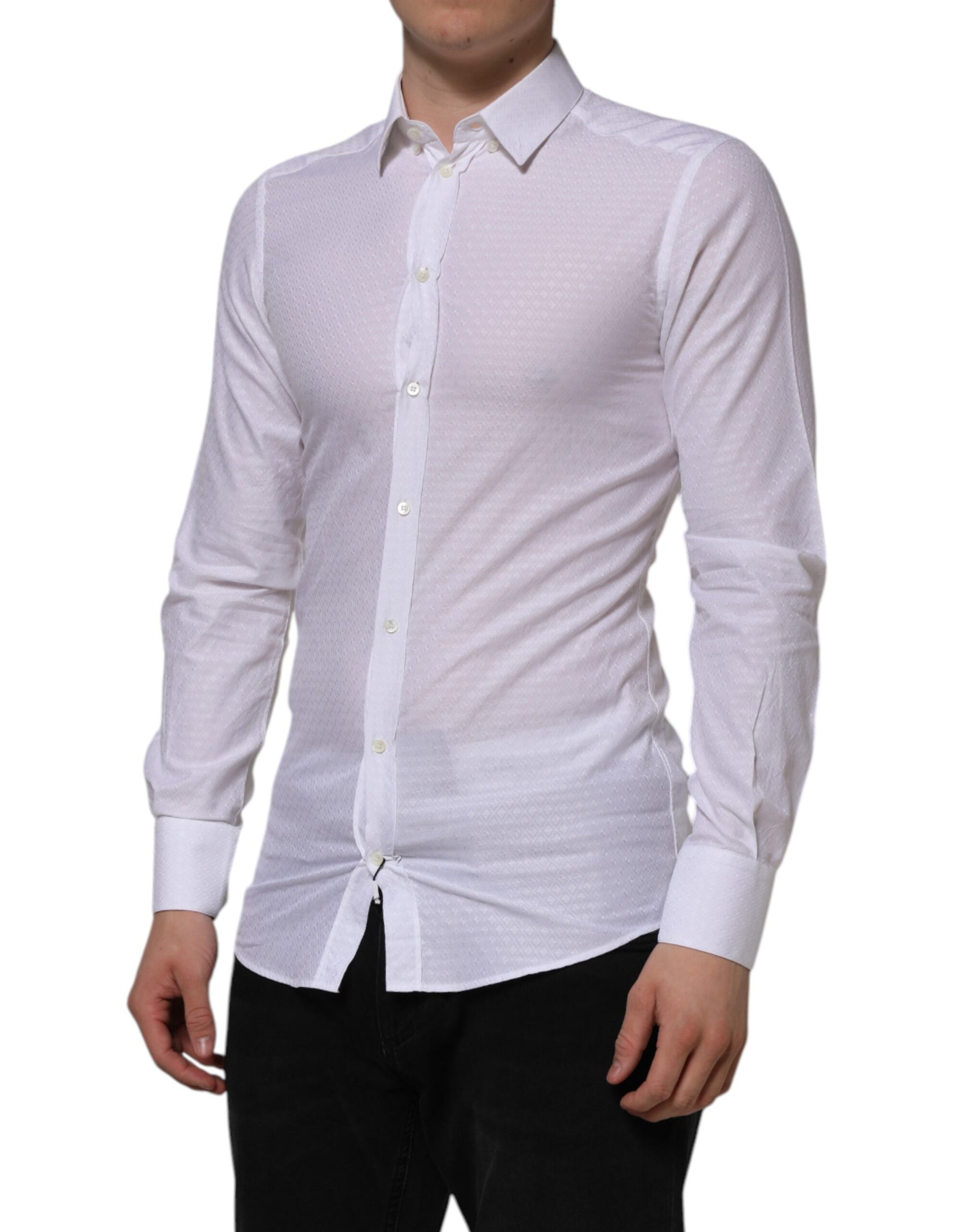 Dolce & Gabbana White Cotton GOLD Long Sleeves Formal Shirt | Regal Royce