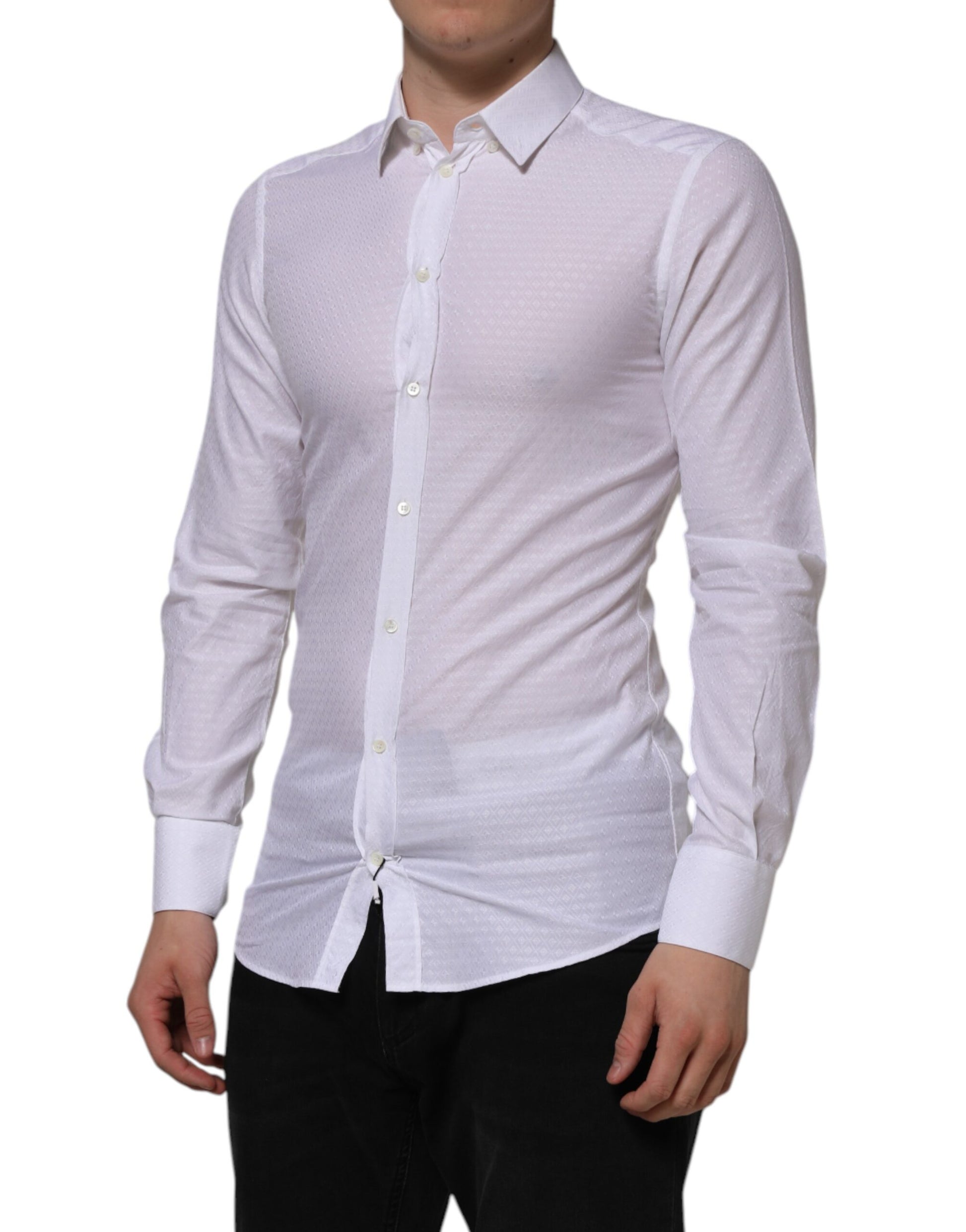 Dolce & Gabbana White Cotton GOLD Long Sleeves Formal Shirt