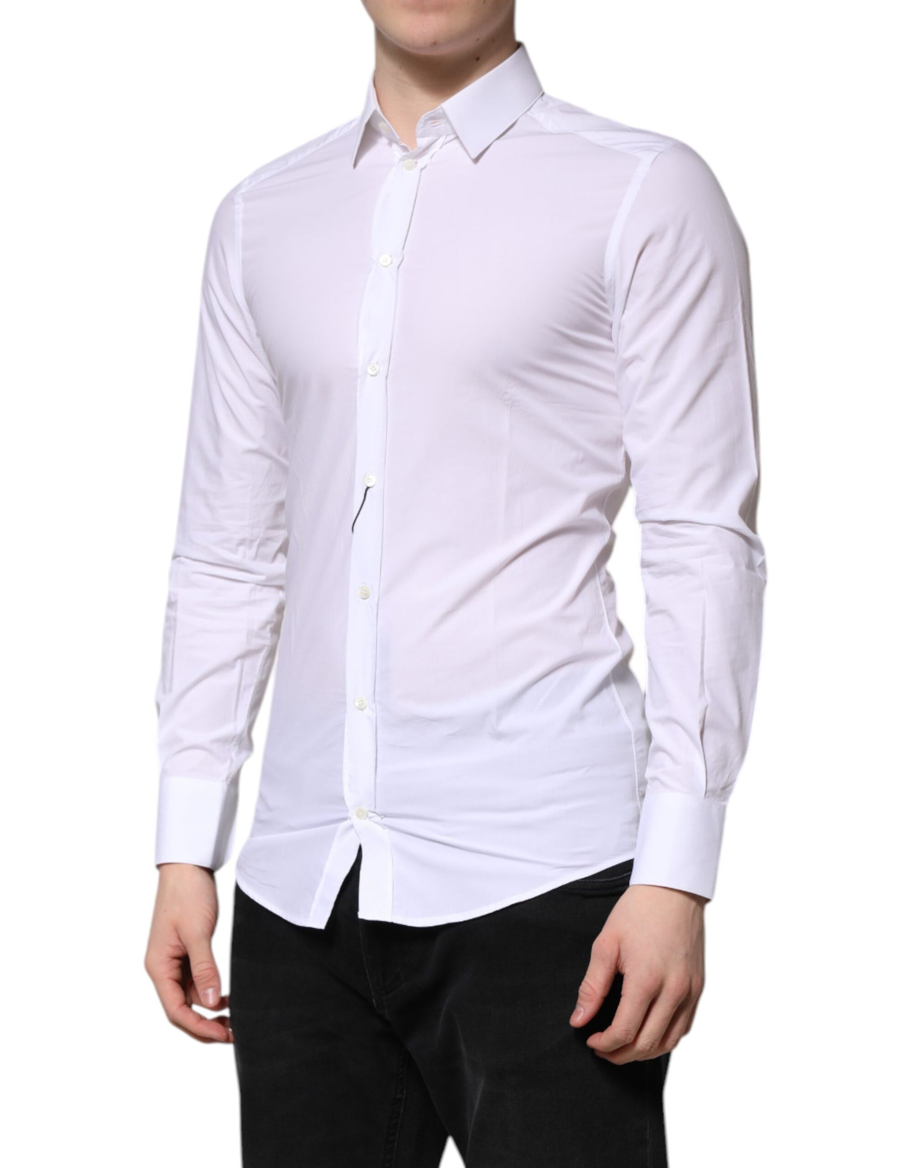 Dolce & Gabbana White Cotton GOLD Long Sleeves Formal Shirt | Regal Royce
