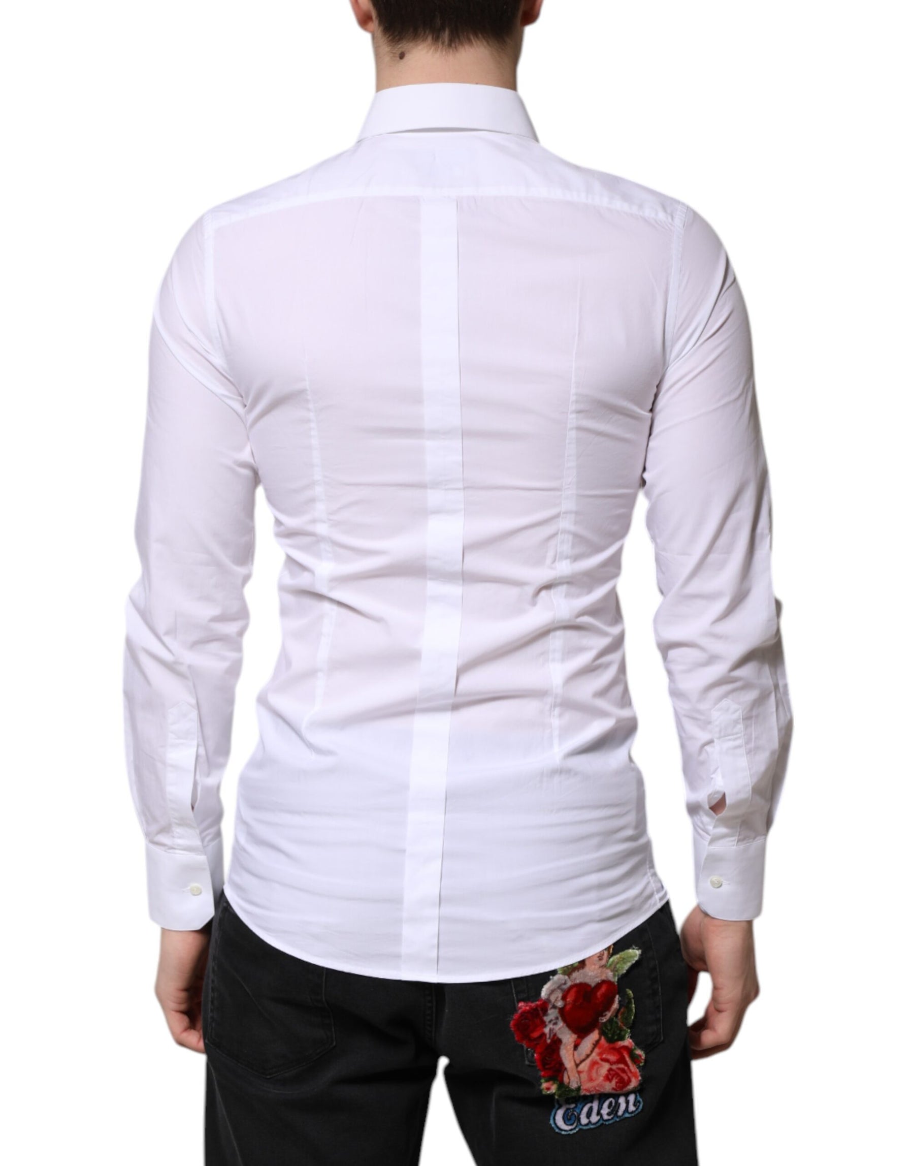 Dolce & Gabbana White Cotton GOLD Long Sleeves Formal Shirt | Regal Royce