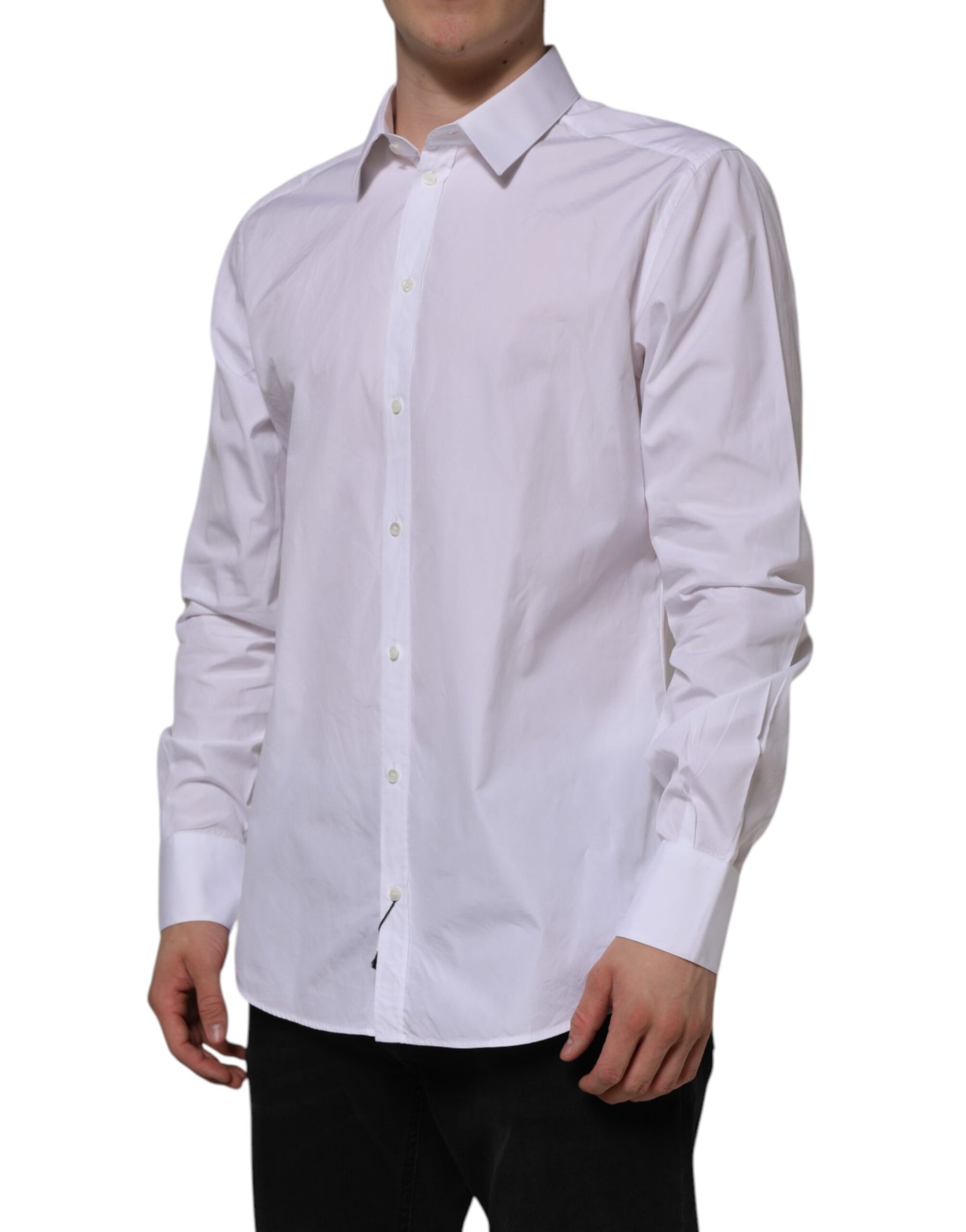 Dolce & Gabbana White Cotton GOLD Long Sleeves Formal Shirt | Regal Royce