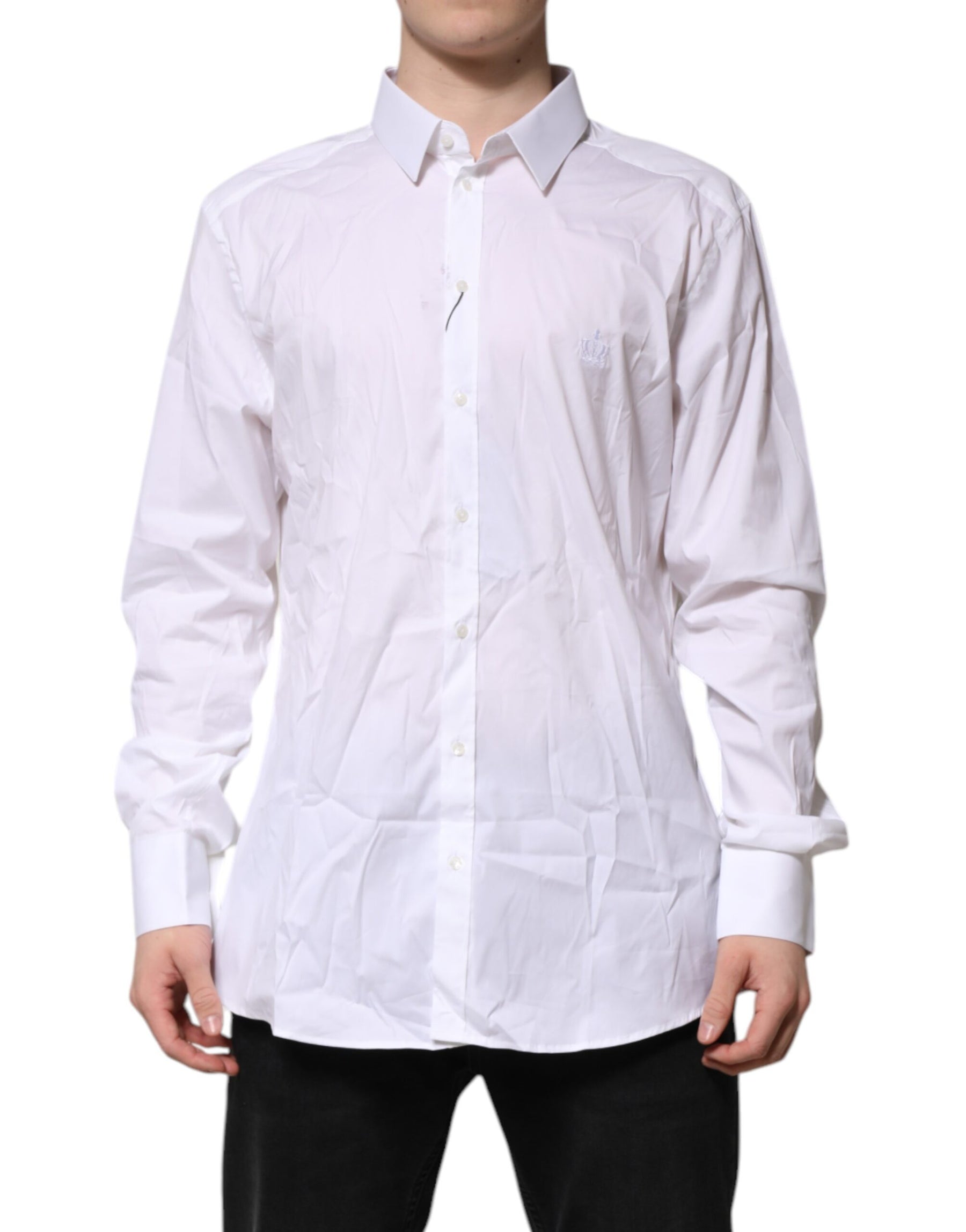 Dolce & Gabbana White Cotton GOLD Long Sleeves Formal Shirt | Regal Royce