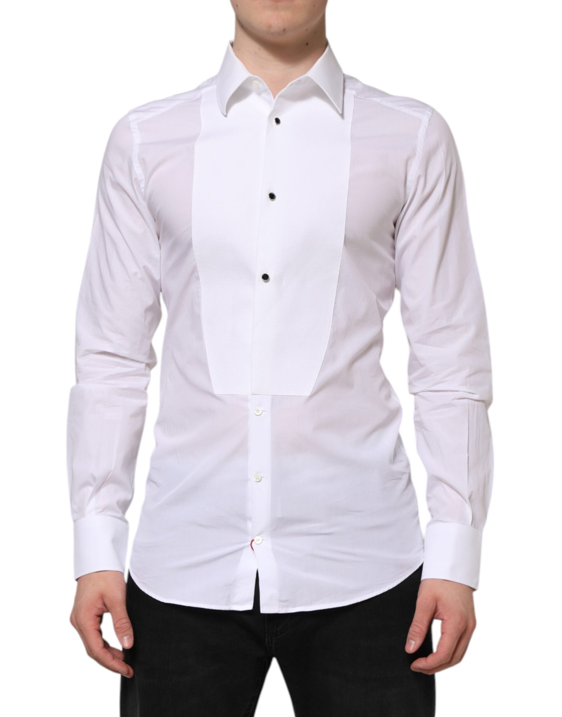 Dolce & Gabbana White Cotton GOLD Bib Poplin Formal Shirt | Regal Royce