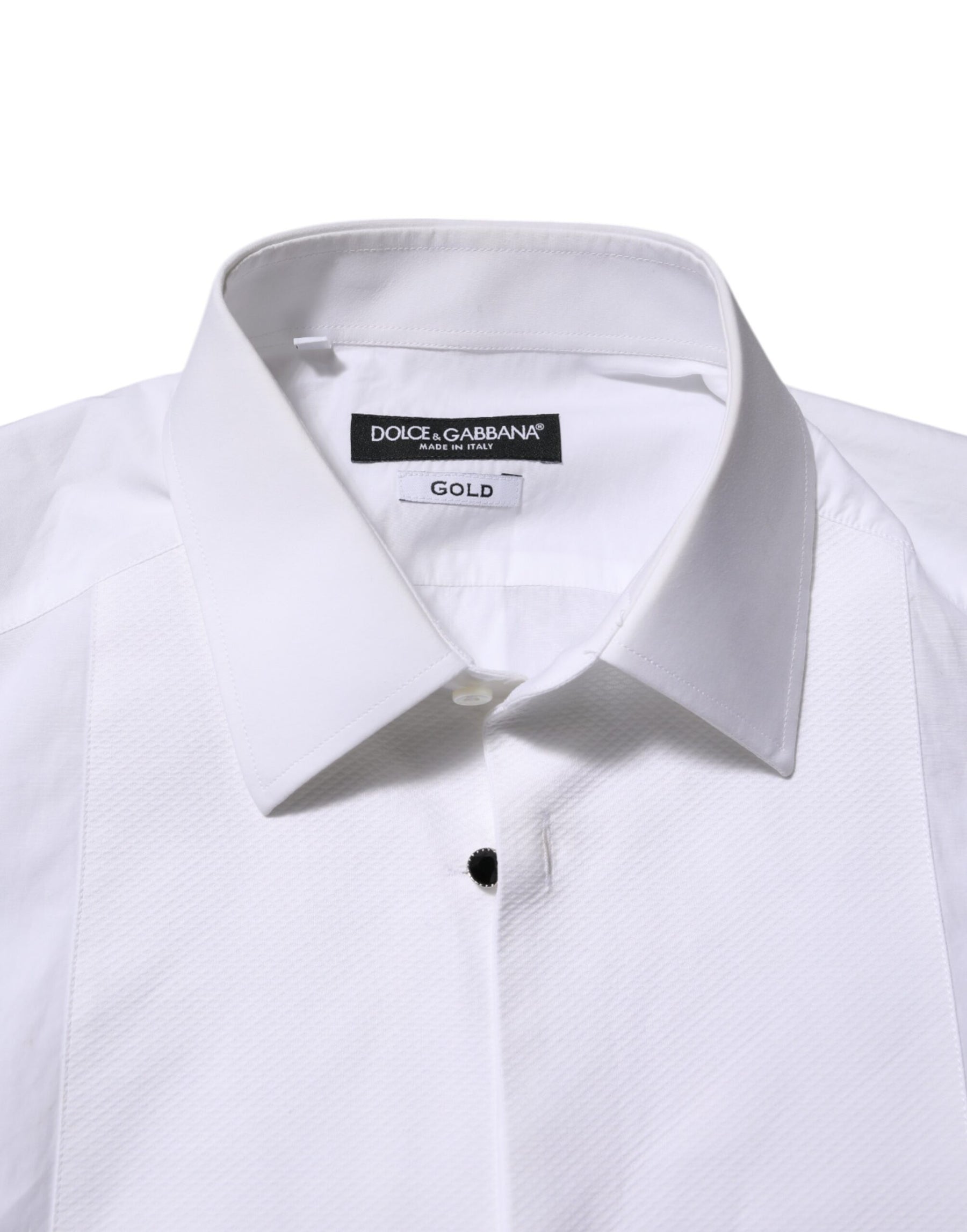 Dolce & Gabbana White Cotton GOLD Bib Poplin Formal Shirt | Regal Royce