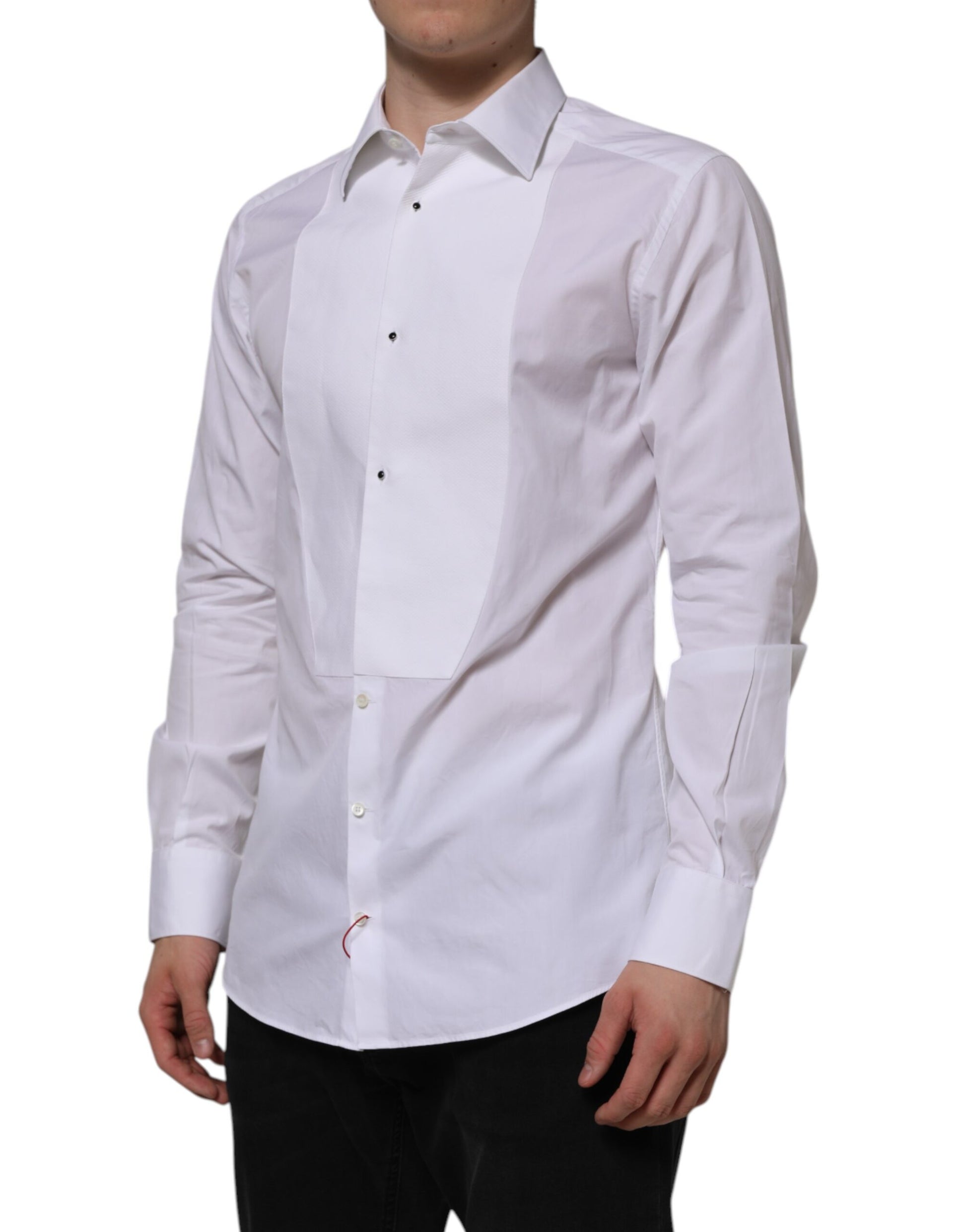 Dolce & Gabbana White Bib Cotton Popline GOLD Men Formal Shirt
