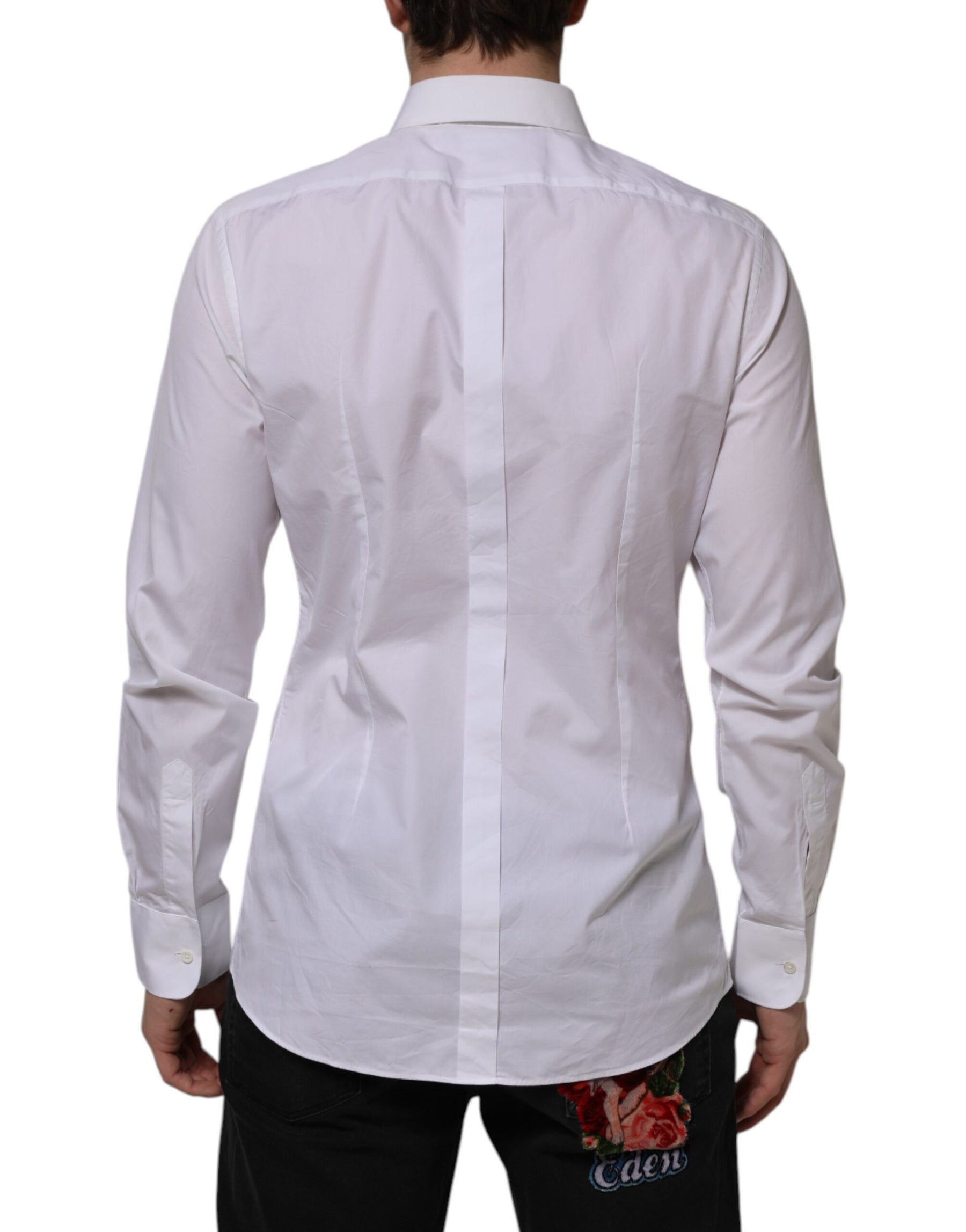 Dolce & Gabbana White Bib Cotton Popline GOLD Men Formal Shirt | Regal Royce