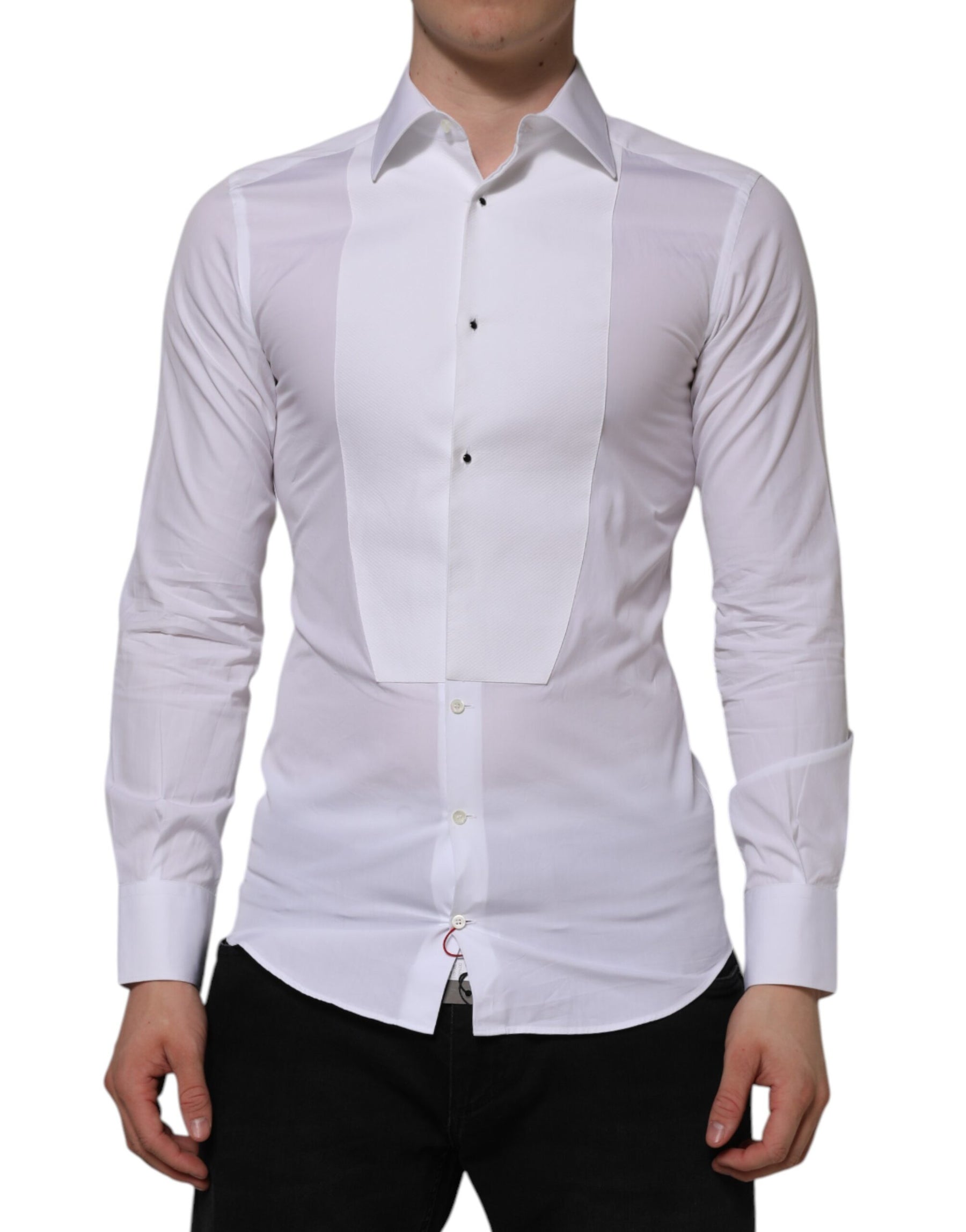 Dolce & Gabbana White Cotton GOLD Bib Poplin Formal Shirt | Regal Royce