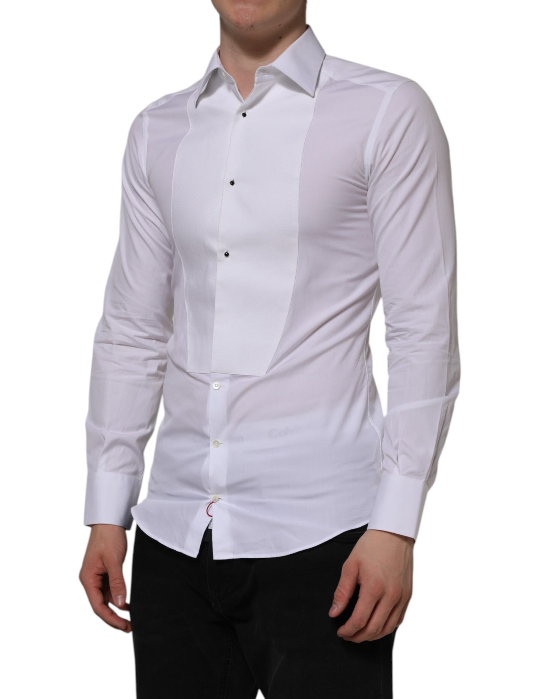 Dolce & Gabbana White Bib Cotton Poplin GOLD Formal Shirt | Regal Royce