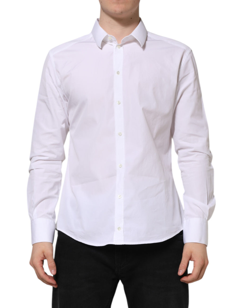Dolce & Gabbana White Cotton Long Sleeves GOLD Formal Shirt