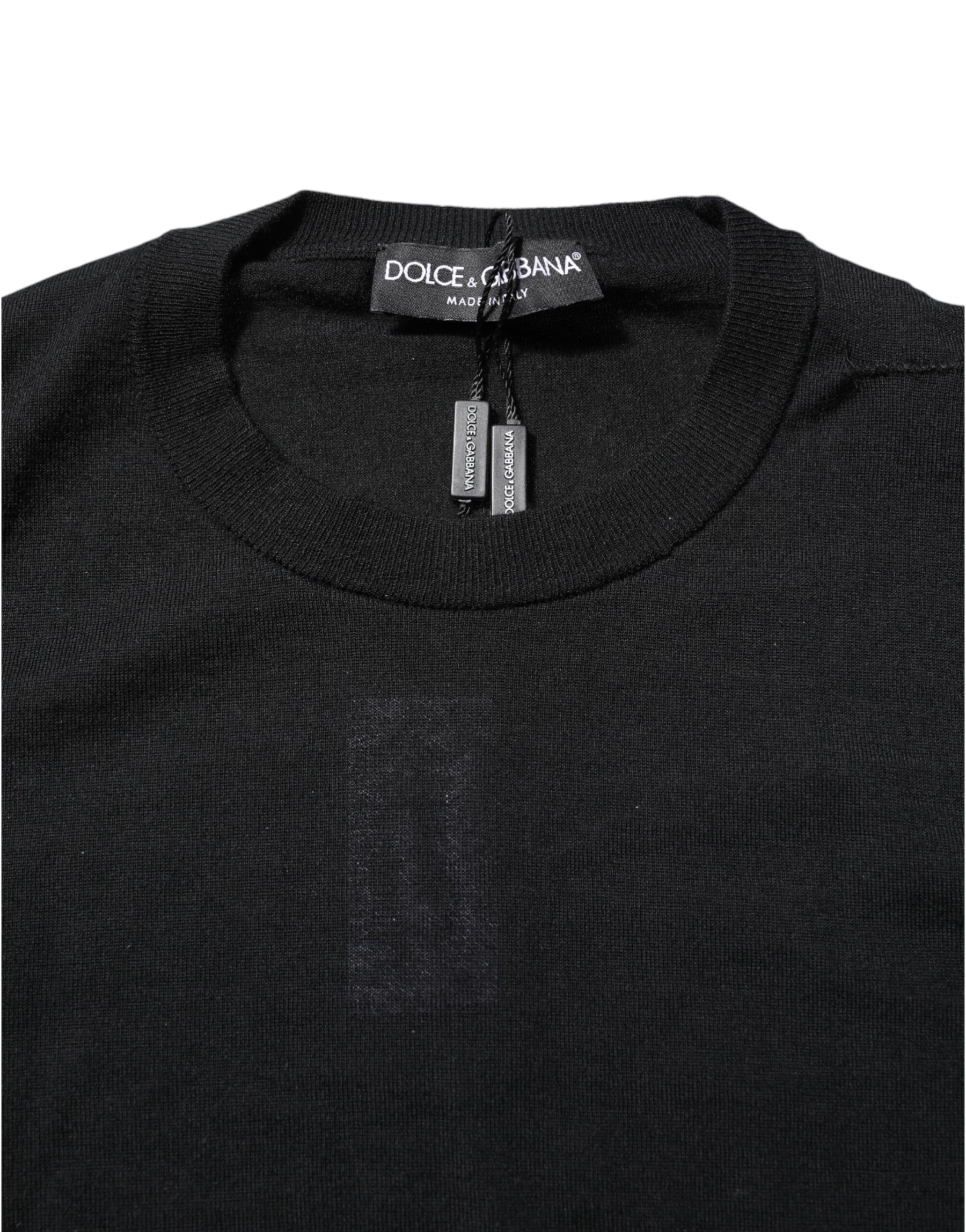 Dolce & Gabbana Black Cashmere Crew Neck Long Sleeves T-shirt | Regal Royce