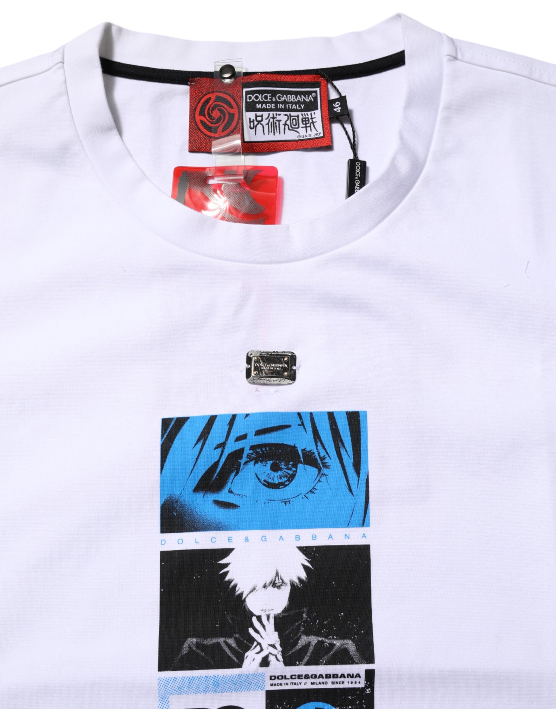 Dolce & Gabbana White Cotton Crew Neck Graphic Print T-shirt | Regal Royce