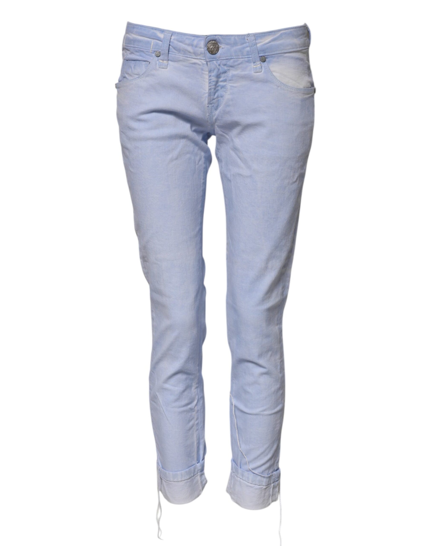 Acht Light Blue Cotton Slim Fit Denim Low Waist Denim Jeans | Regal Royce