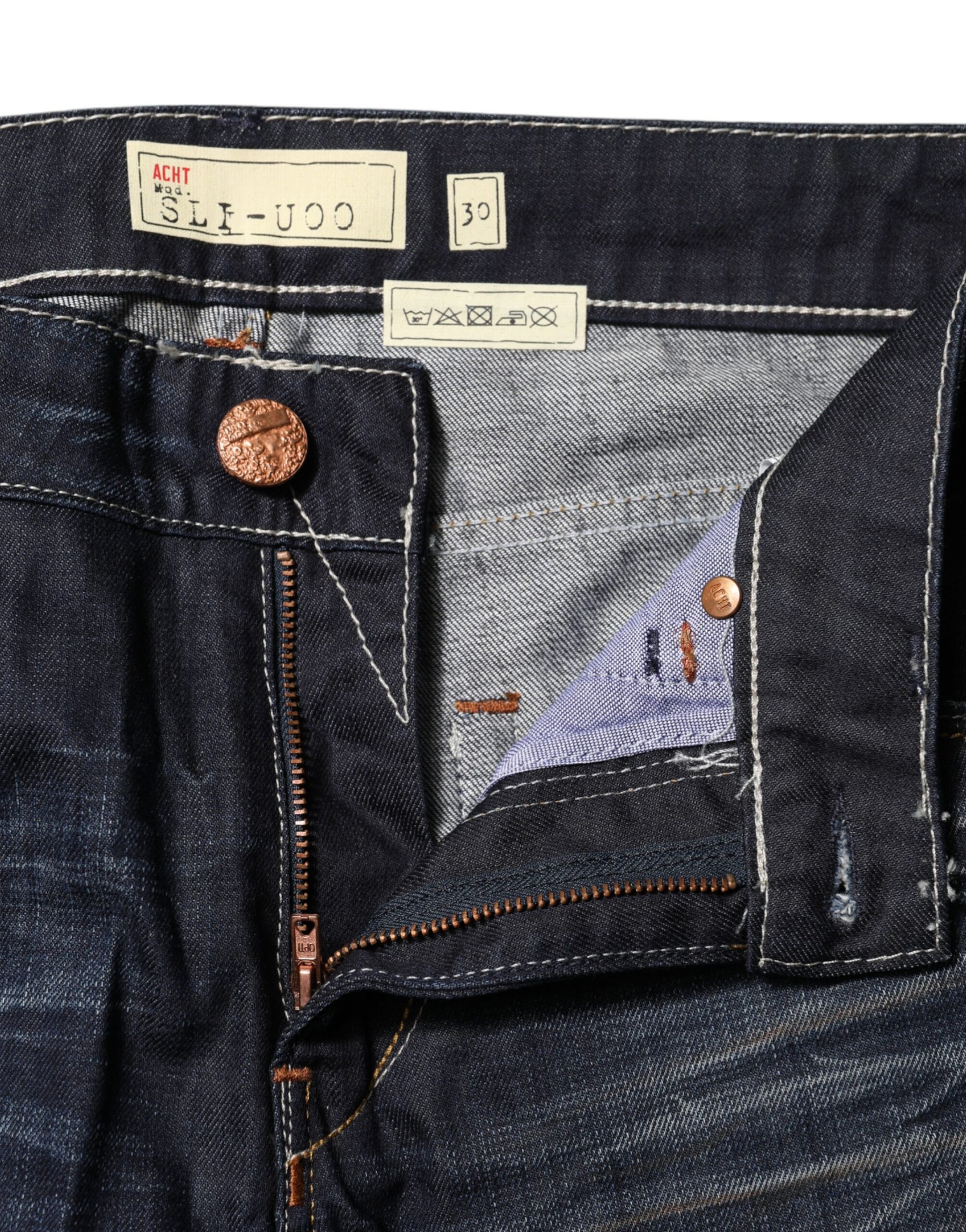 Acht Blue Washed Cotton Mid Waist Flared Denim Jeans | Regal Royce