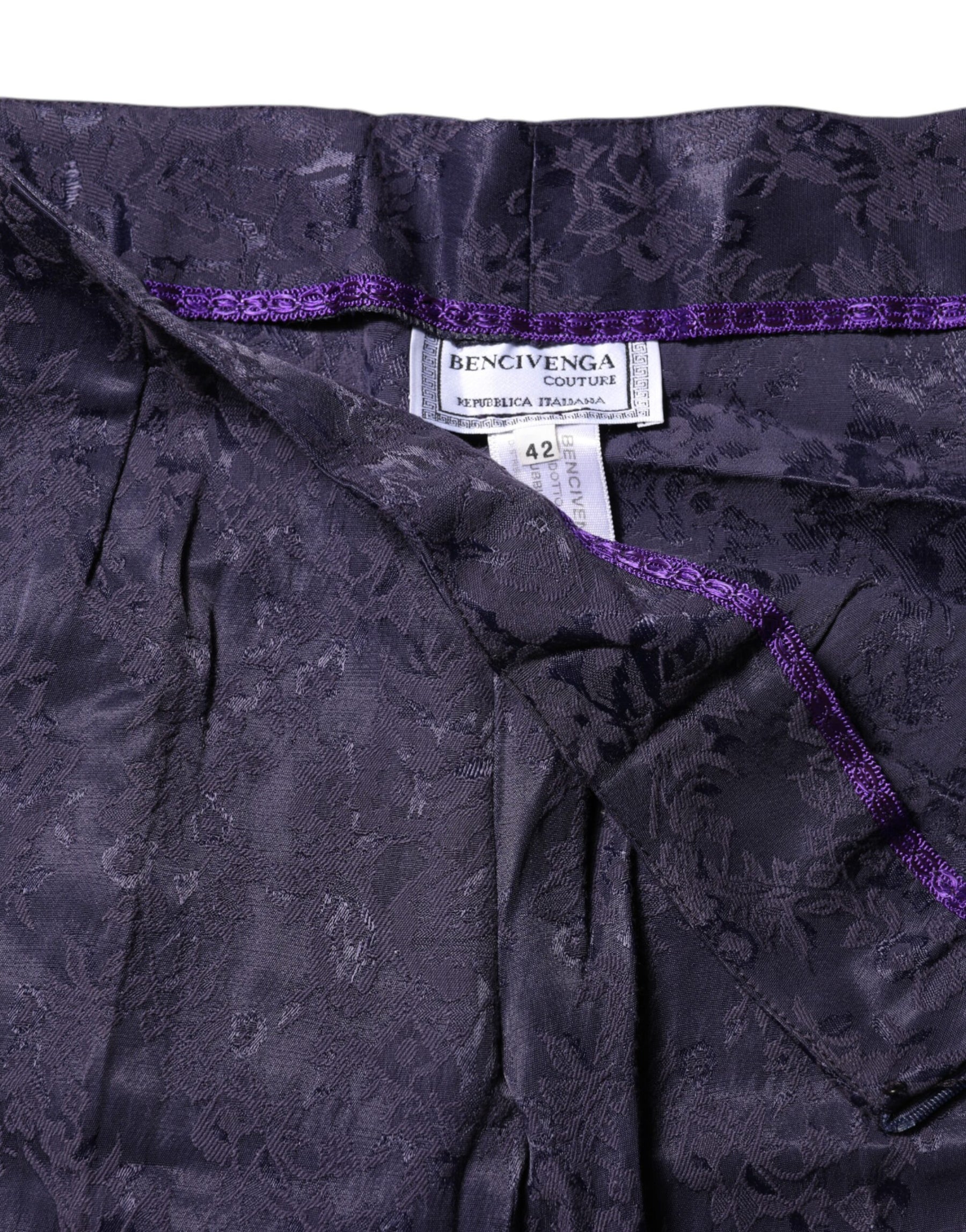 BENCIVENGA Purple Jacquard High Waisted Pants | Regal Royce