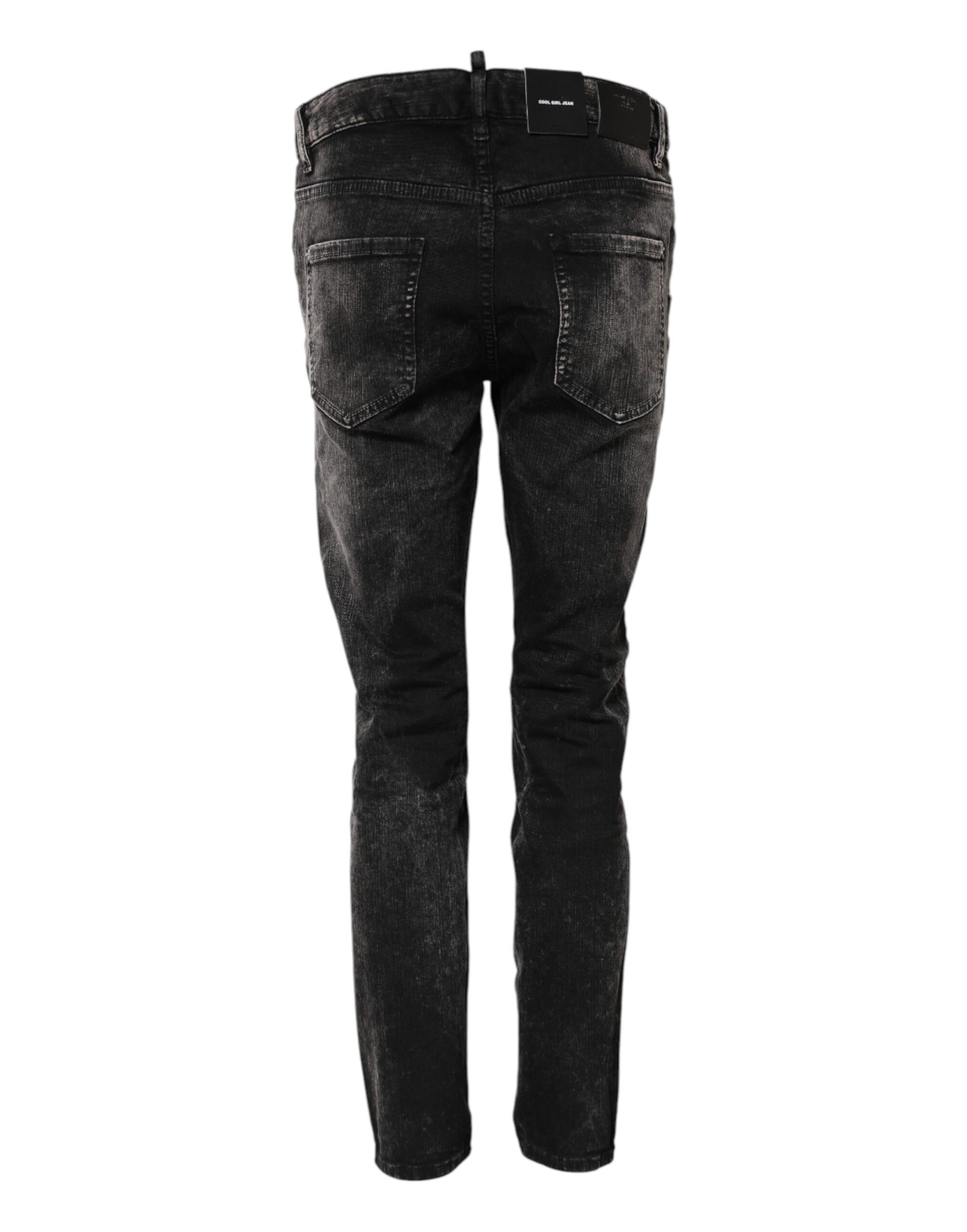 Dsquared² Black Washed Mid Waist Tapered Denim Jeans