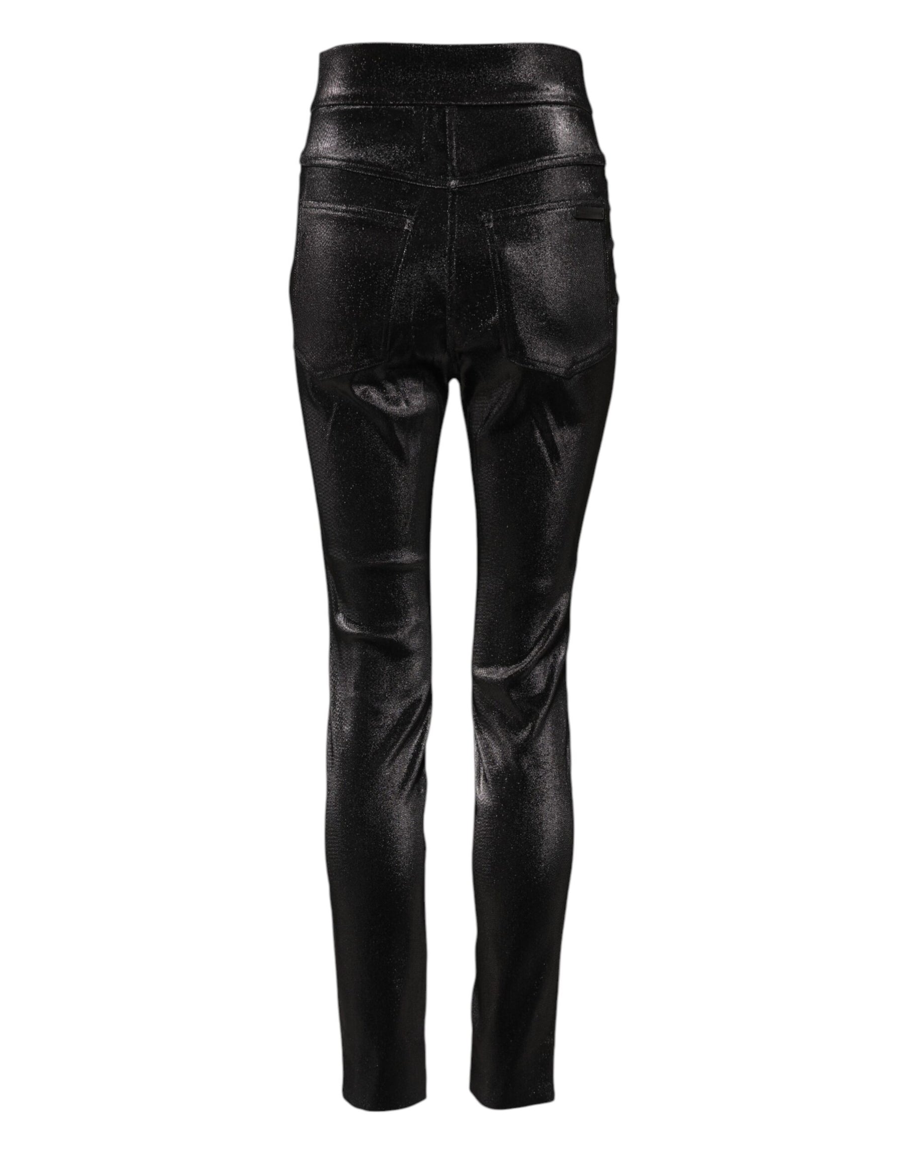 Dolce & Gabbana Black Cotton Stretch Silver Lurex Thread Pants | Regal Royce