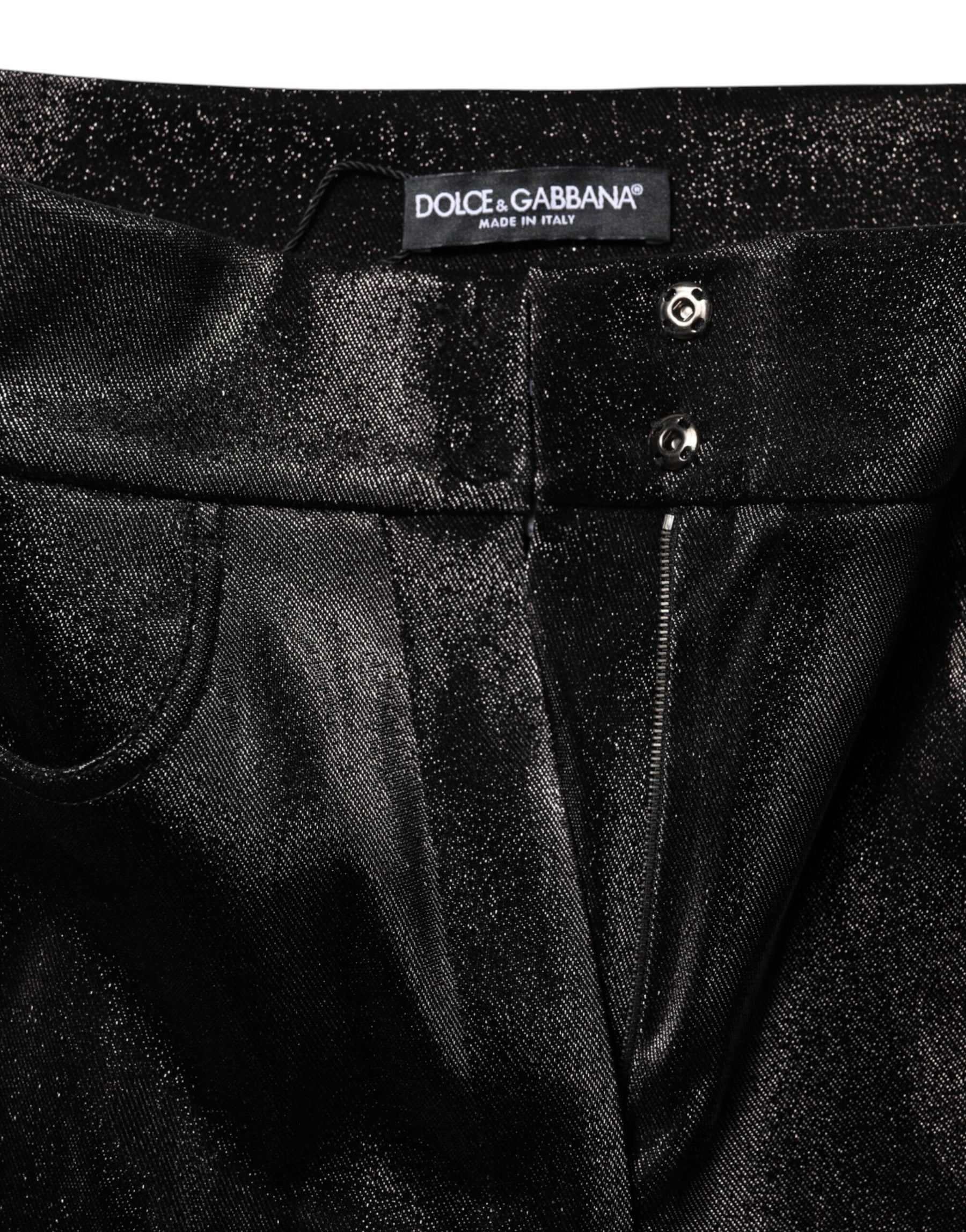 Dolce & Gabbana Black Cotton Stretch Silver Lurex Thread Pants | Regal Royce