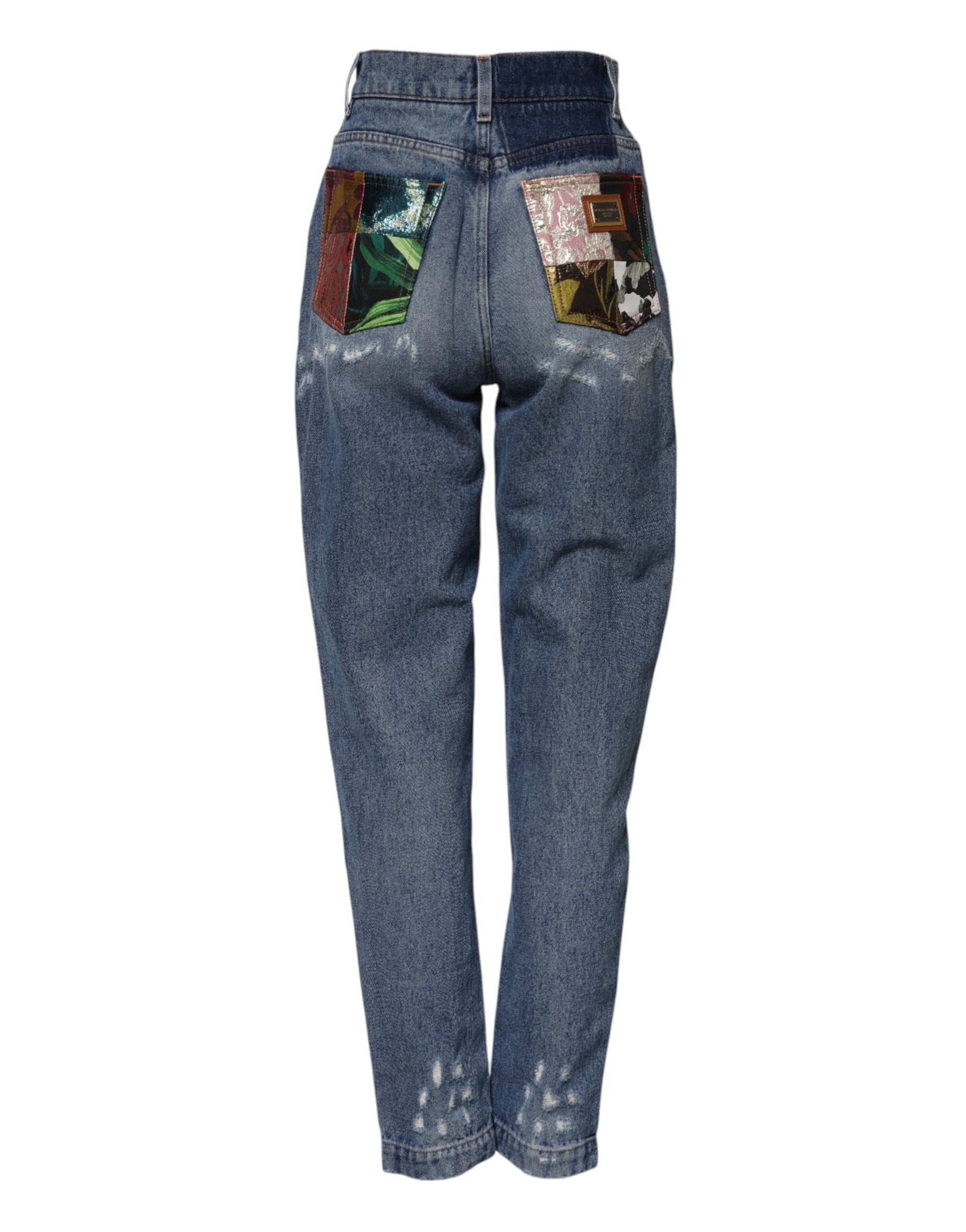 Dolce & Gabbana Blue Cotton Tattered High Waist Denim Jeans | Regal Royce