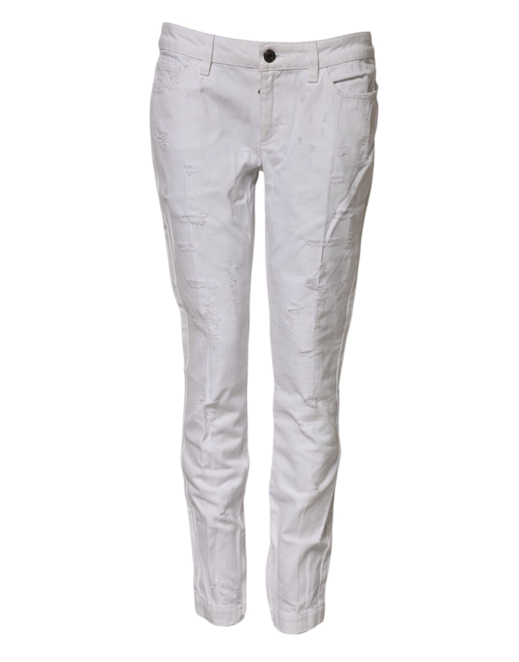 Dolce & Gabbana White Cotton Mid Waisted Women Denim Jeans | Regal Royce