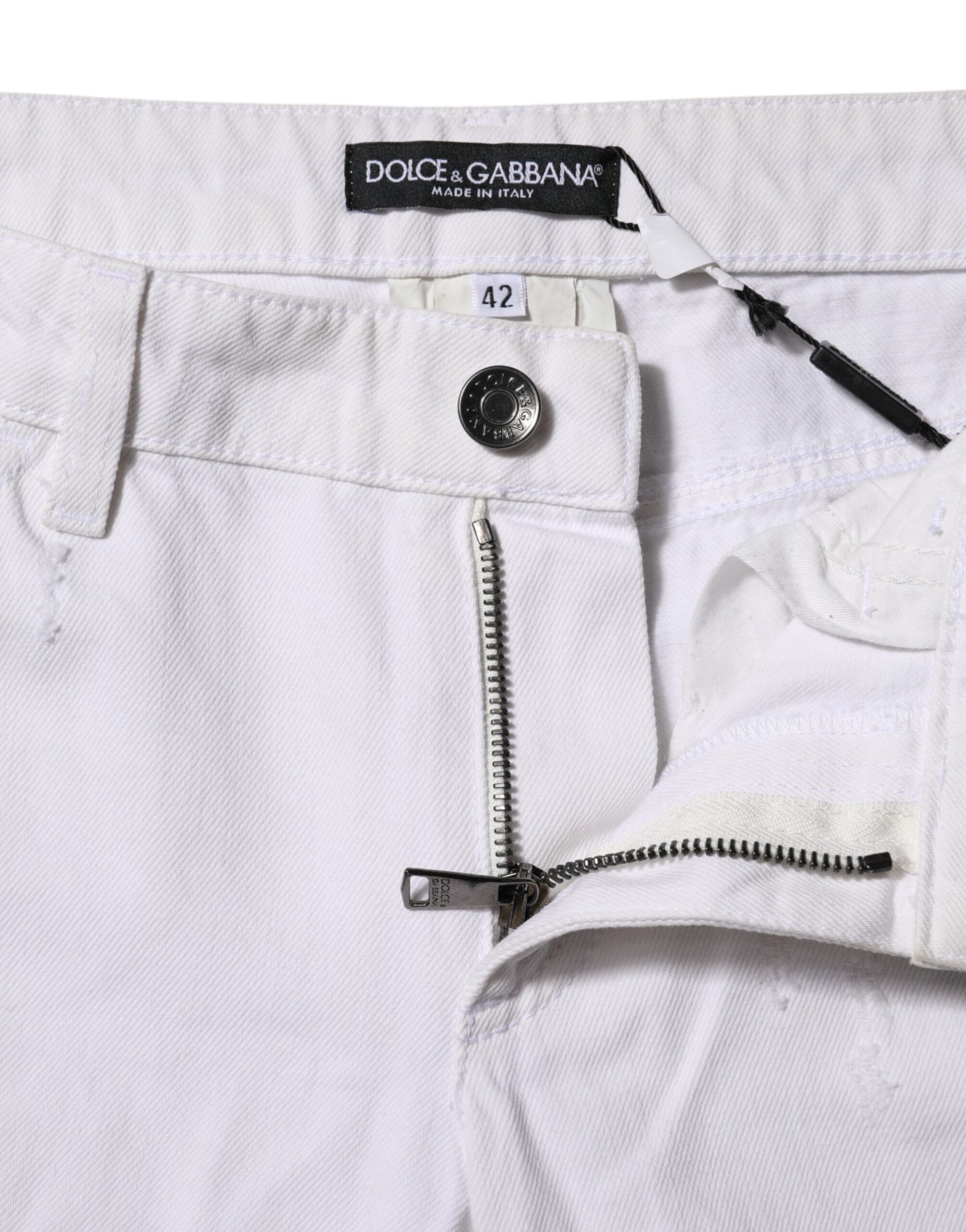 Dolce & Gabbana White Cotton Mid Waisted Women Denim Jeans | Regal Royce