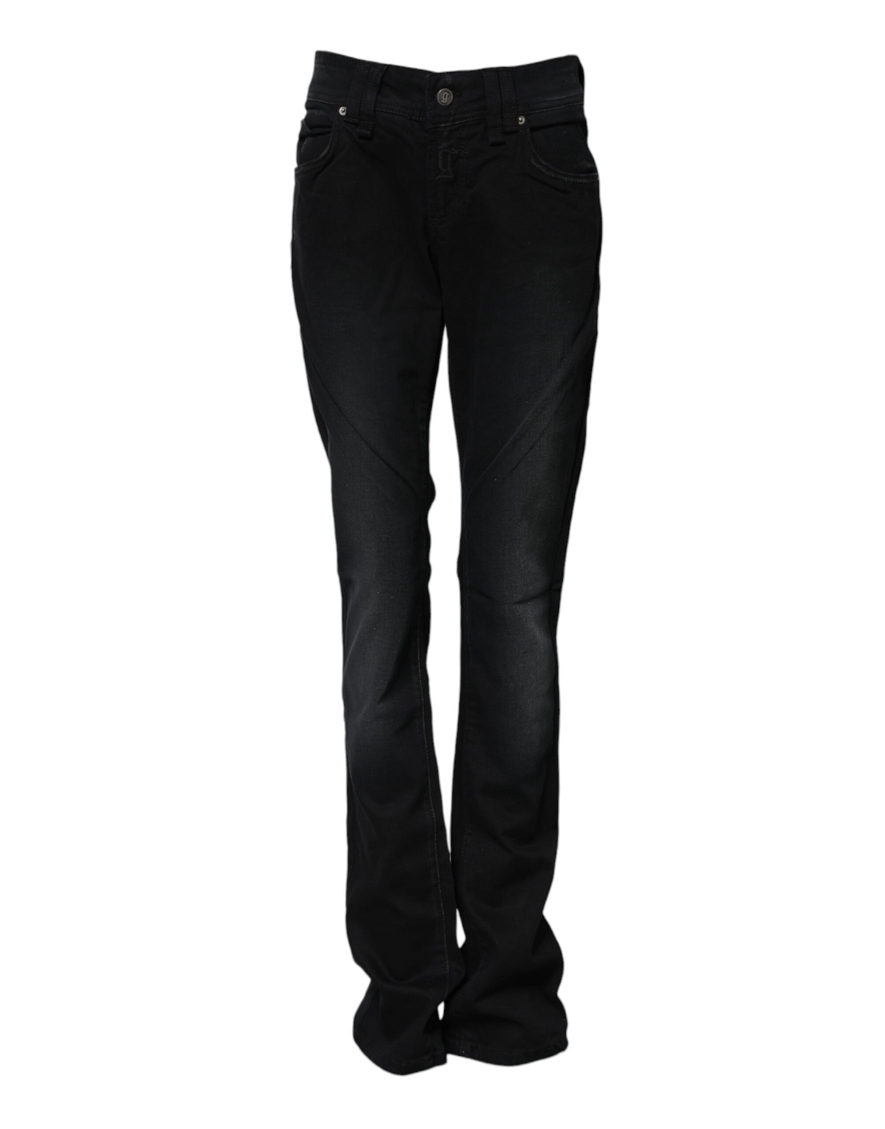 John Galliano Black Cotton Mid Waist Tapered Denim Jeans | Regal Royce