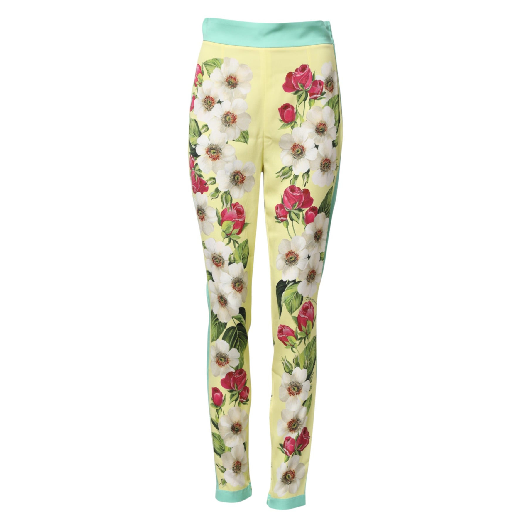 Dolce & Gabbana Yellow Silk Floral Leggings Pants | Regal Royce